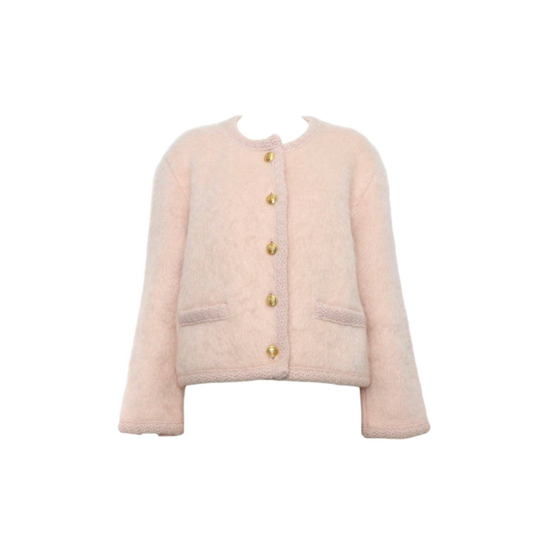 IT6VDUQ3UR4G Celine Blush Pink Brushed Mohair Jacket with Gold Buttons