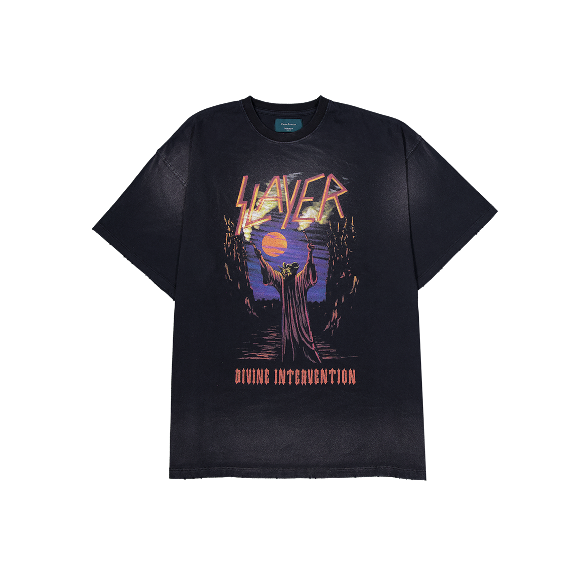 슬레이어 언더마이카 디바인 인터벤션 빈티지 워시드 티셔츠 블랙(SLAYER Undermycar Divine Intervention Vintage Washed T-Shirts Black)