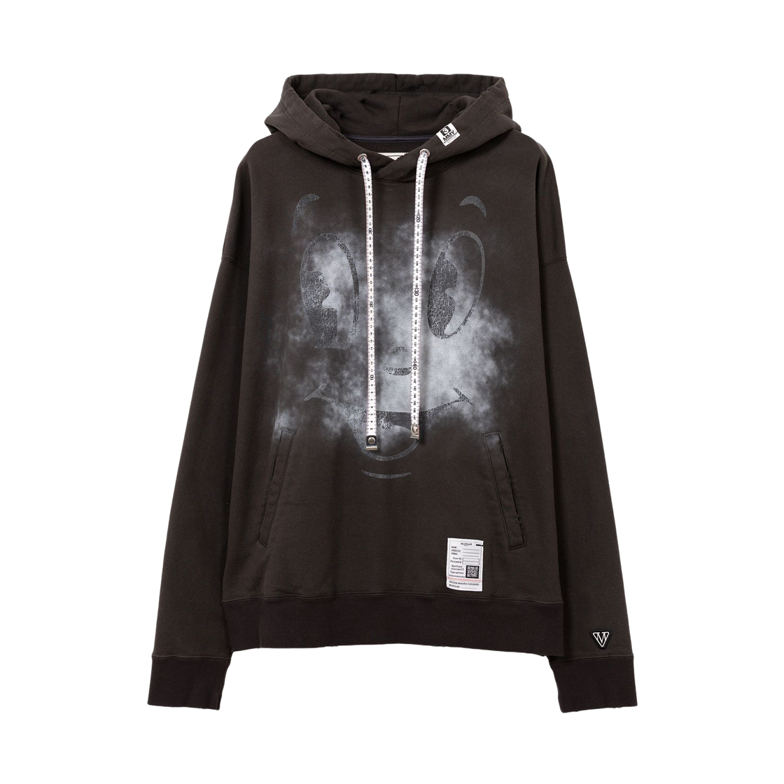 메종 미하라 야스히로 해피 페이스 프린트 디스트레스드 후드 블랙(Maison Mihara Yasuhiro Happy Face Printed Distressed Hoodie Black)
