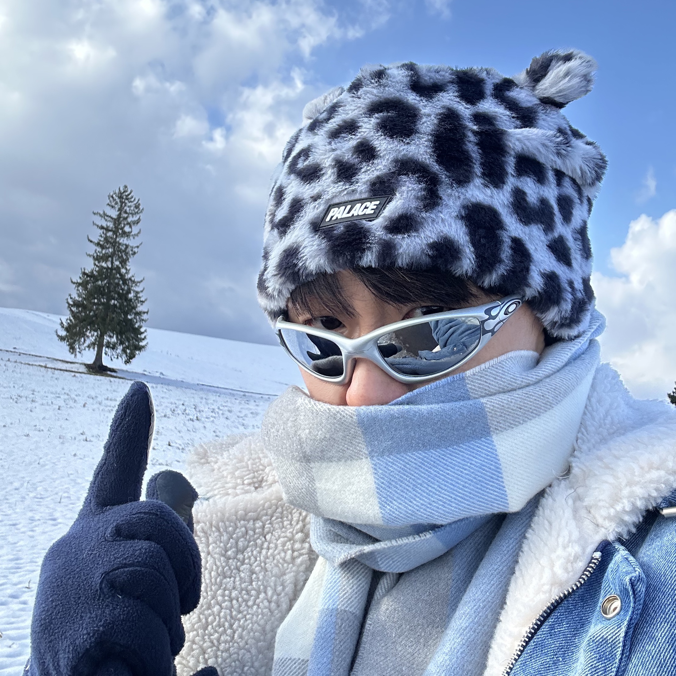 Palace Furry Ears Nein Cuff Beanie Snow Leopard - 24FW, Human Made Fleece Gloves Navy 착용 스타일