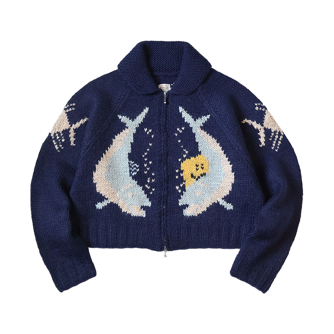 캐피탈 핸드 니티드 패키쉬 트라우트 집 볼레로 네이비(Kapital Hand Knitted Peckish Trout Zip Bolero Navy) - 1