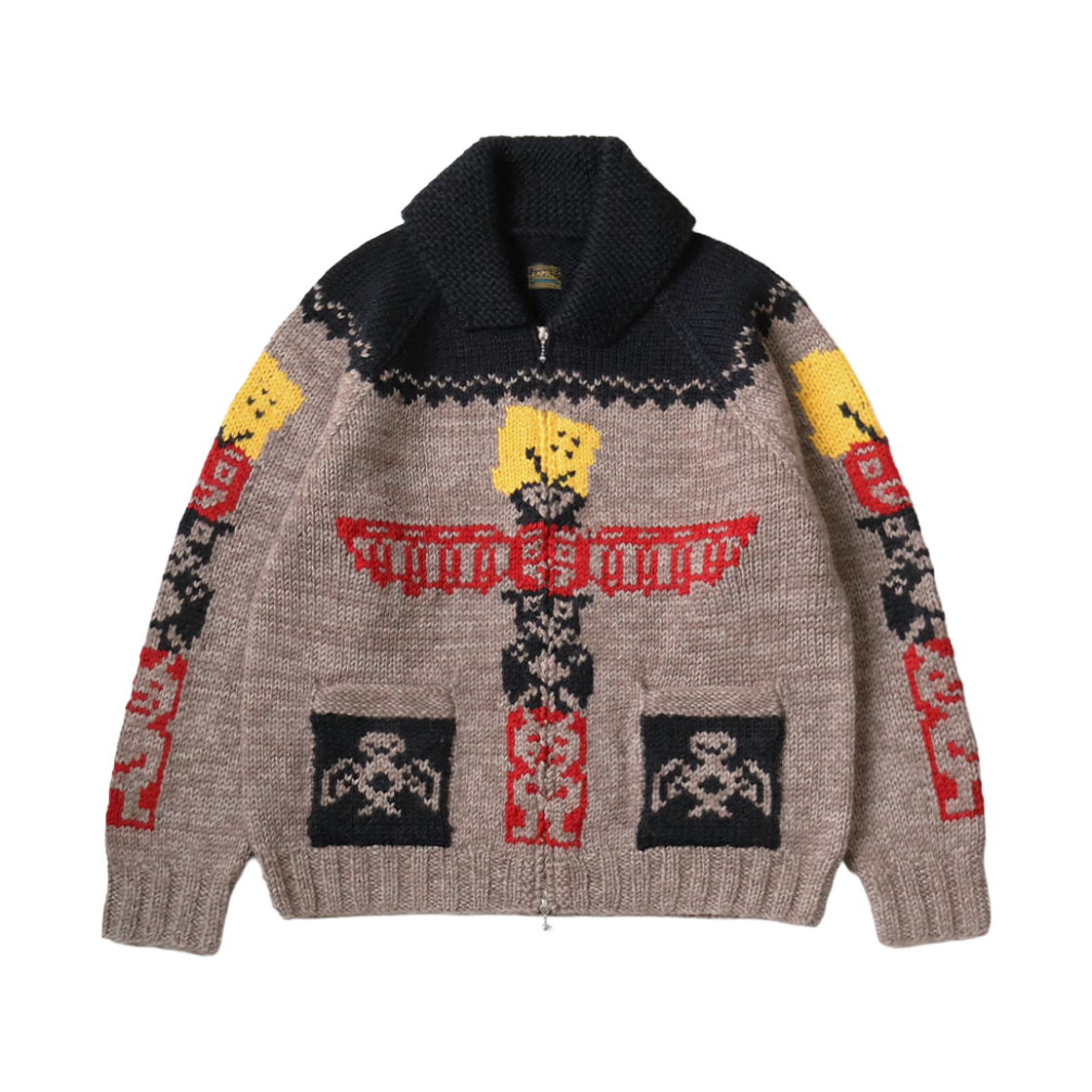 캐피탈 핸드 니티드 페키시 토템 폴 집 가디건 브라운 베이지(Kapital Hand Knitted Peckish Totem Pole Zip Cardigan Brwon Beige) - 1