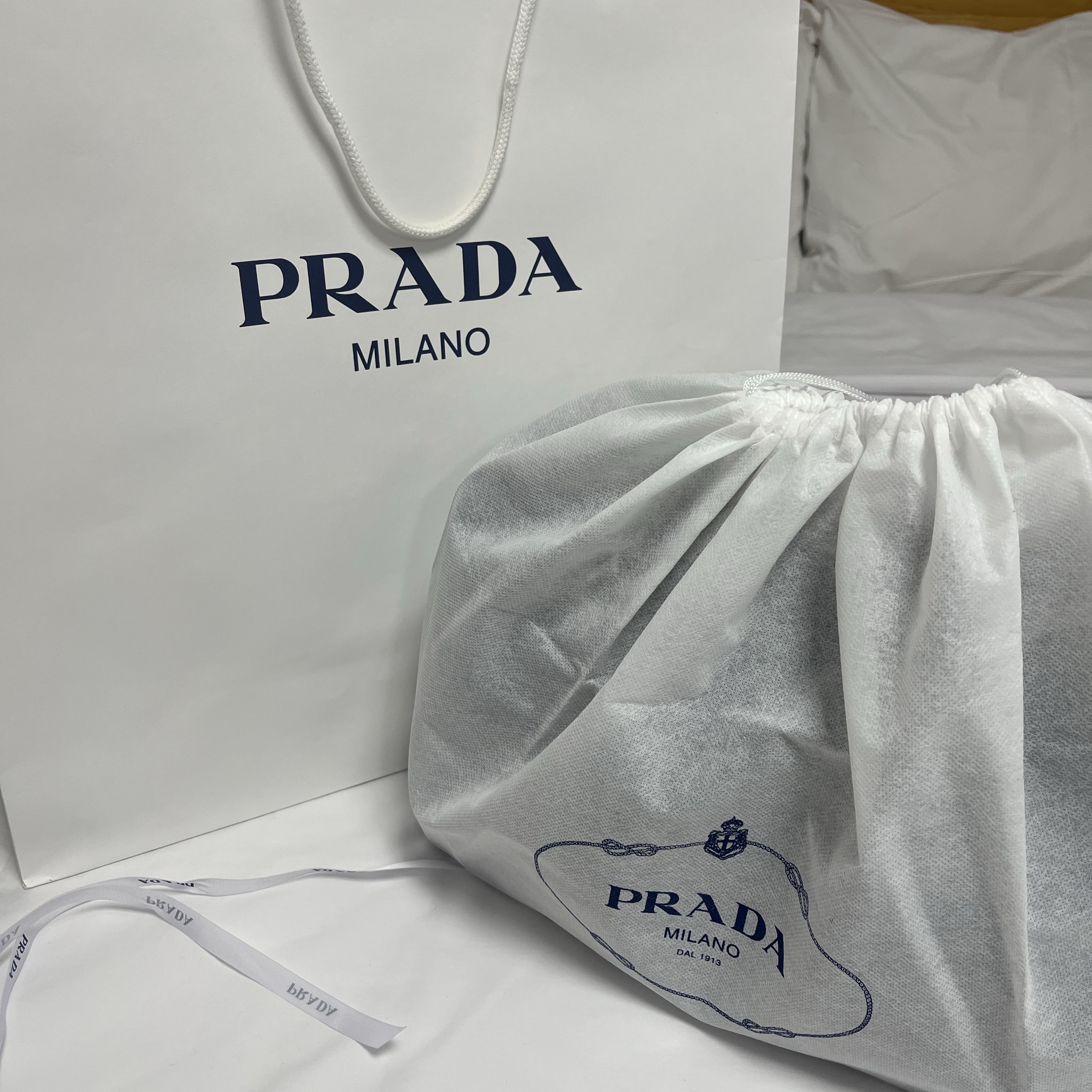 Pop Mart Skullpanda L’Impressionnisme Series Plush Doll Teakwood (Opened Case), Prada Re-Nylon Drawstring Pouch Black 착용 스타일 - 2