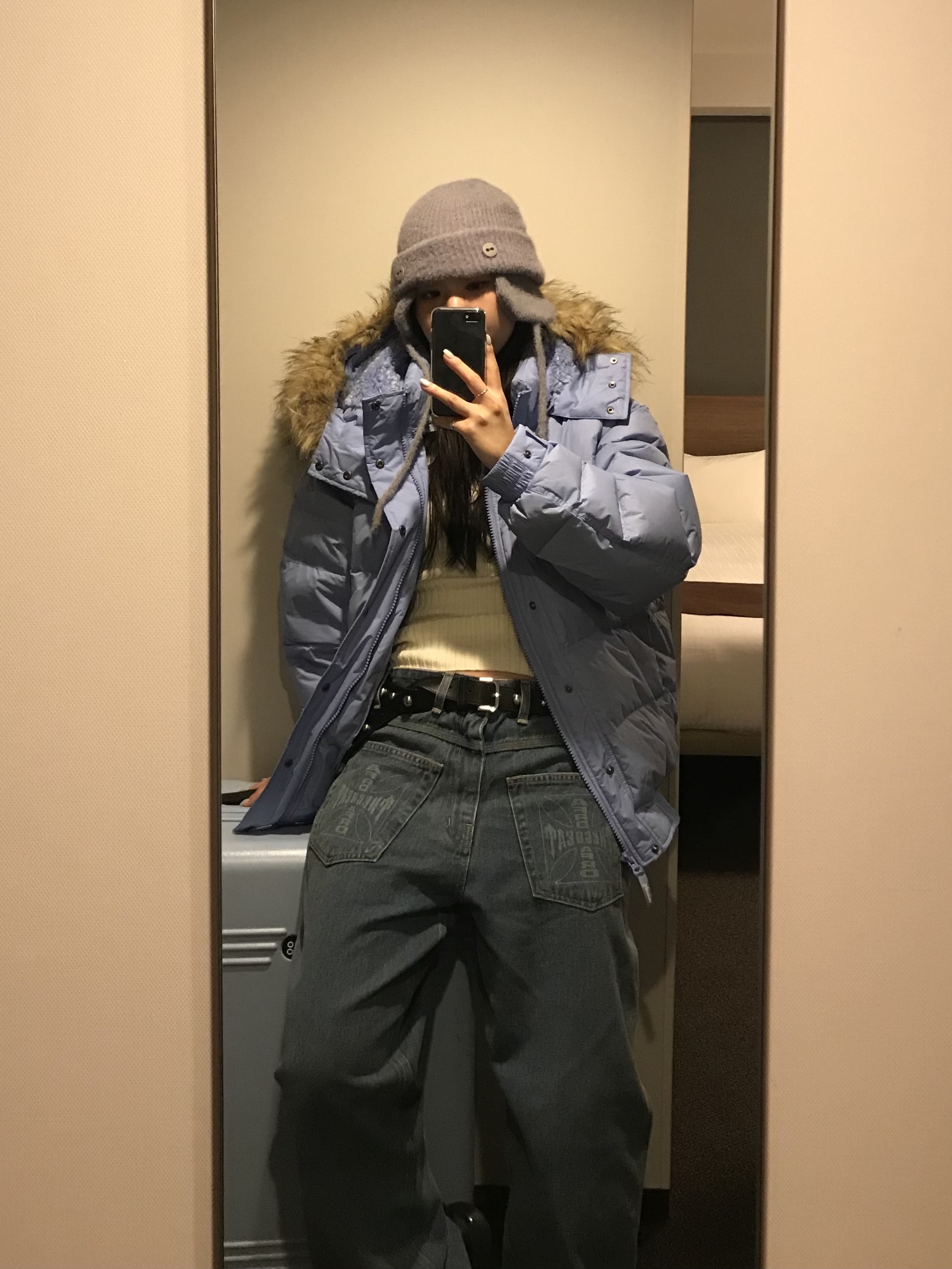 Supreme Facemask 700-Fill Down Puffer Jacket Light Blue - 25FW 착용 스타일