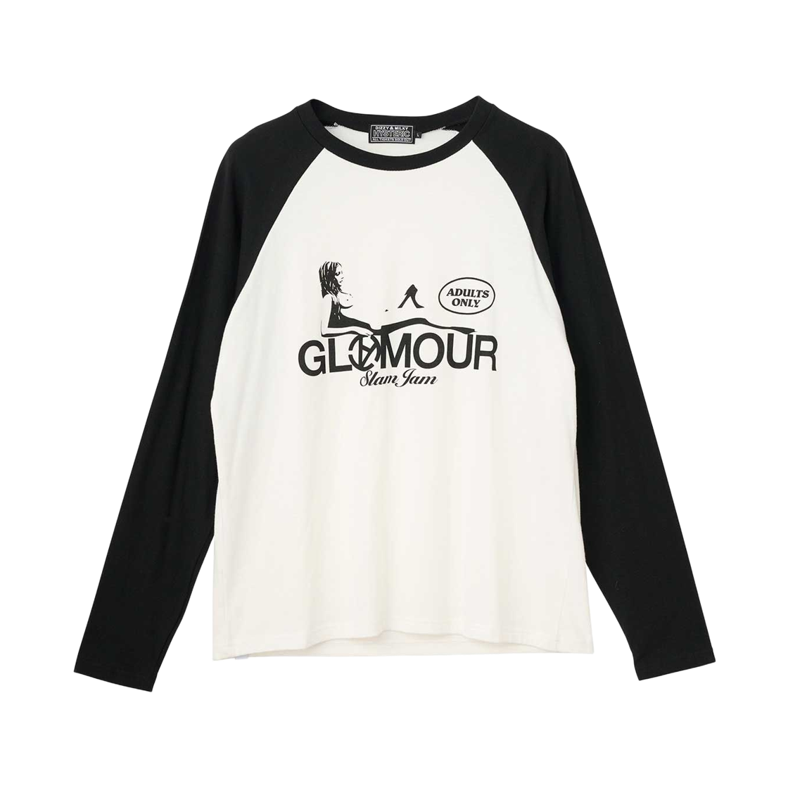 히스테릭 글래머 x 슬램잼 엔젤스 래글런 롱슬리브 티셔츠 화이트 블랙