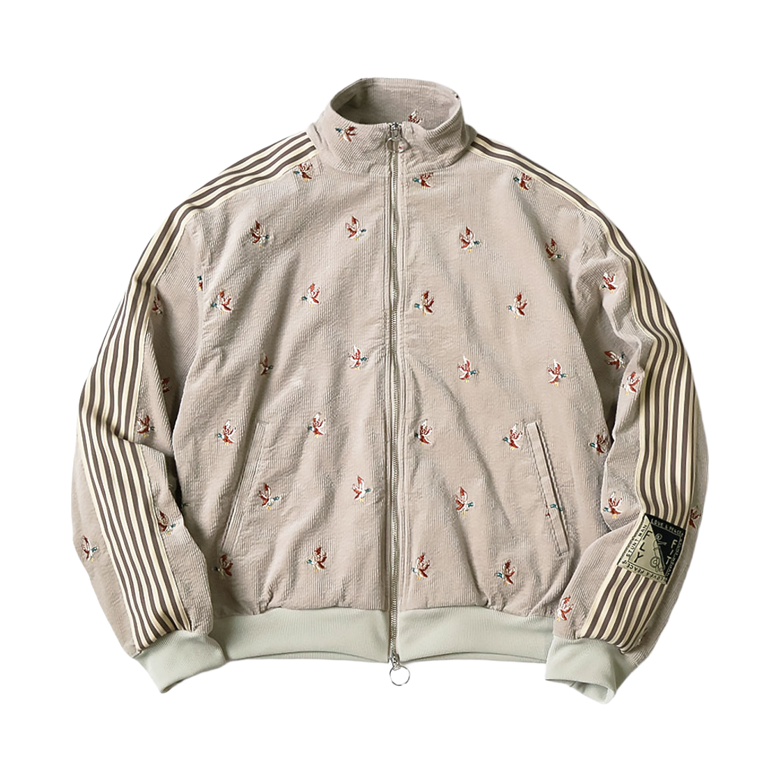 캐피탈 11W 스트레치 코듀로이 덕 자수 트랙 자켓 배너 스트라이프 그레이 베이지(Kapital 11W Stretch Corduroy Duck Embroidery Track Jacket Banner Stripe Gray Beige) - 1