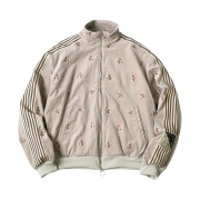 Kapital 11W Stretch Corduroy Duck Embroidery Track Jacket Banner Stripe Gray Beige