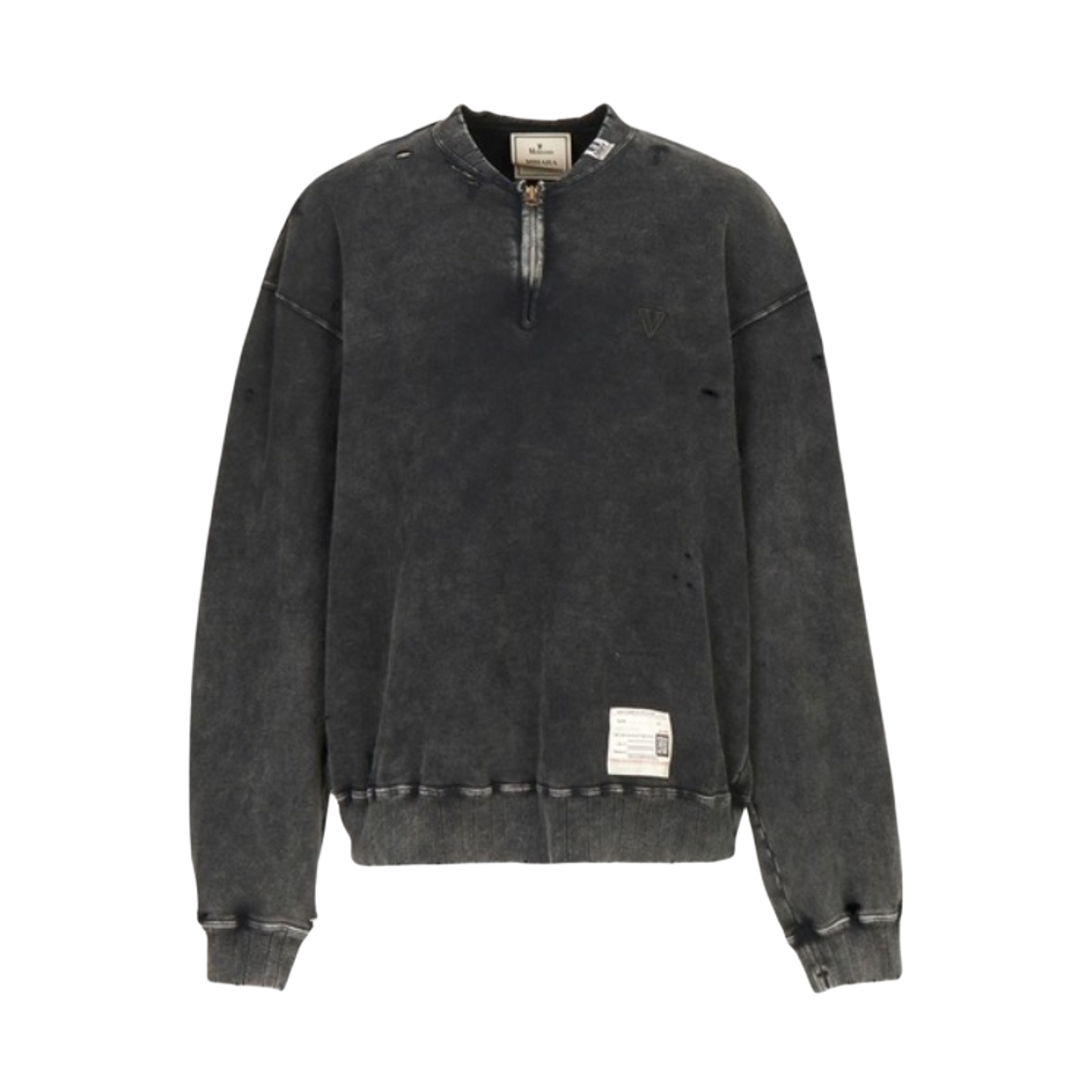 메종 미하라 야스히로 블리치 하프 집 풀오버 블랙(Maison Mihara Yasuhiro Bleach Half Zip Pullover Black)