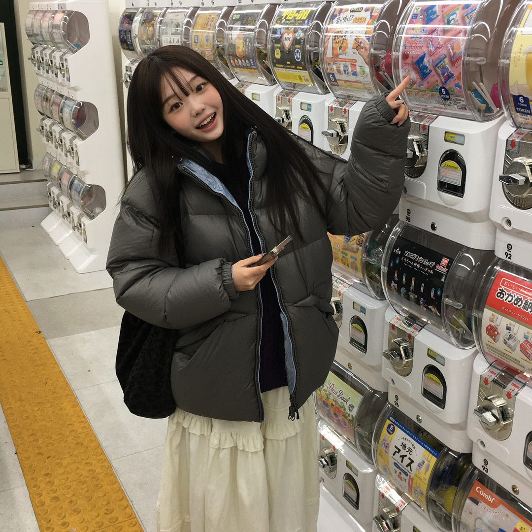 Thevinylhouse Reversible Padded Jacket Grey 착용 스타일