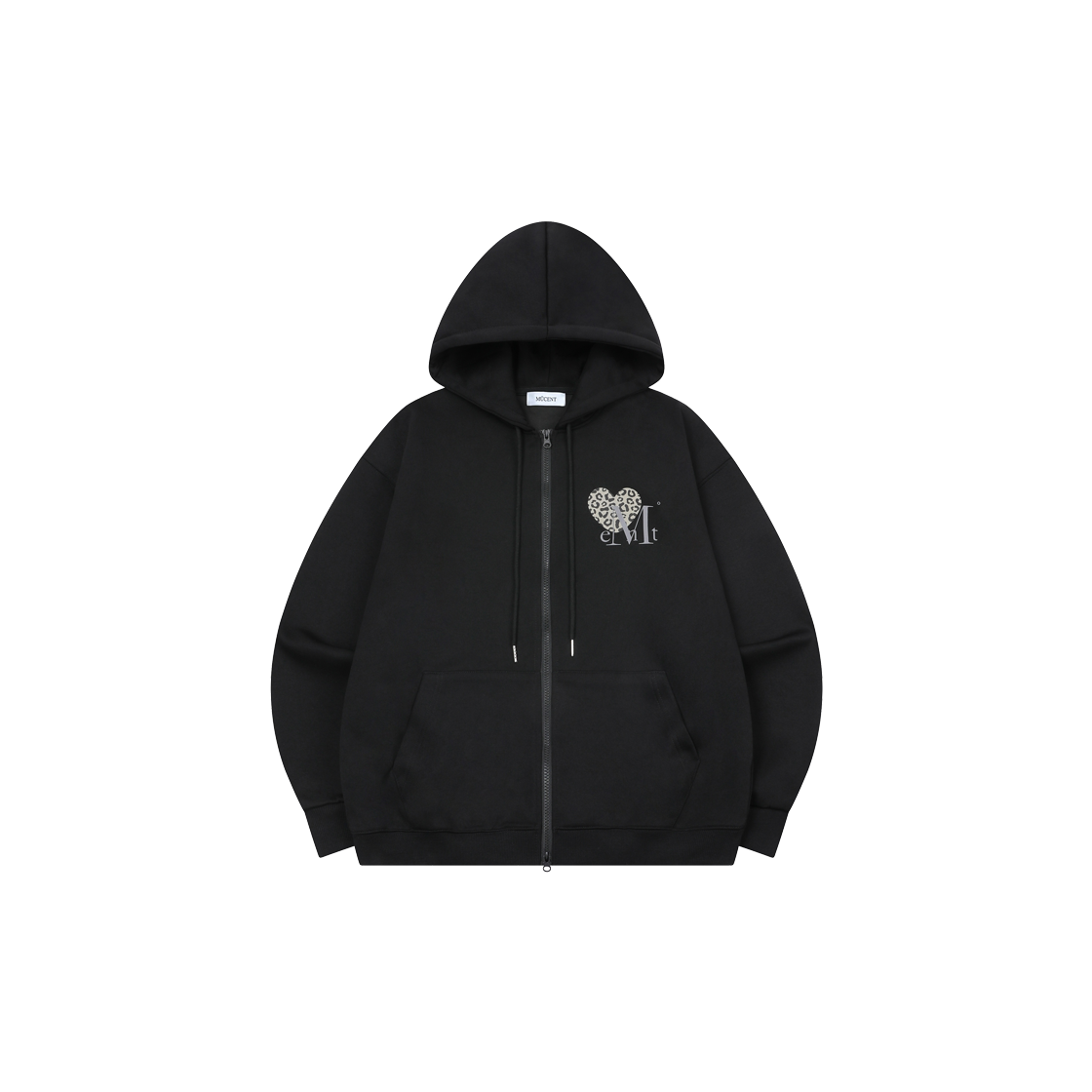 무센트 시에라 호피 하트 후드 집업 남녀공용 (2컬러) 블랙-호피브라운(MUCENT Sierra Leopard Heart Hood Zip-Up Unisex (2Color) Black-Leopard Brown)