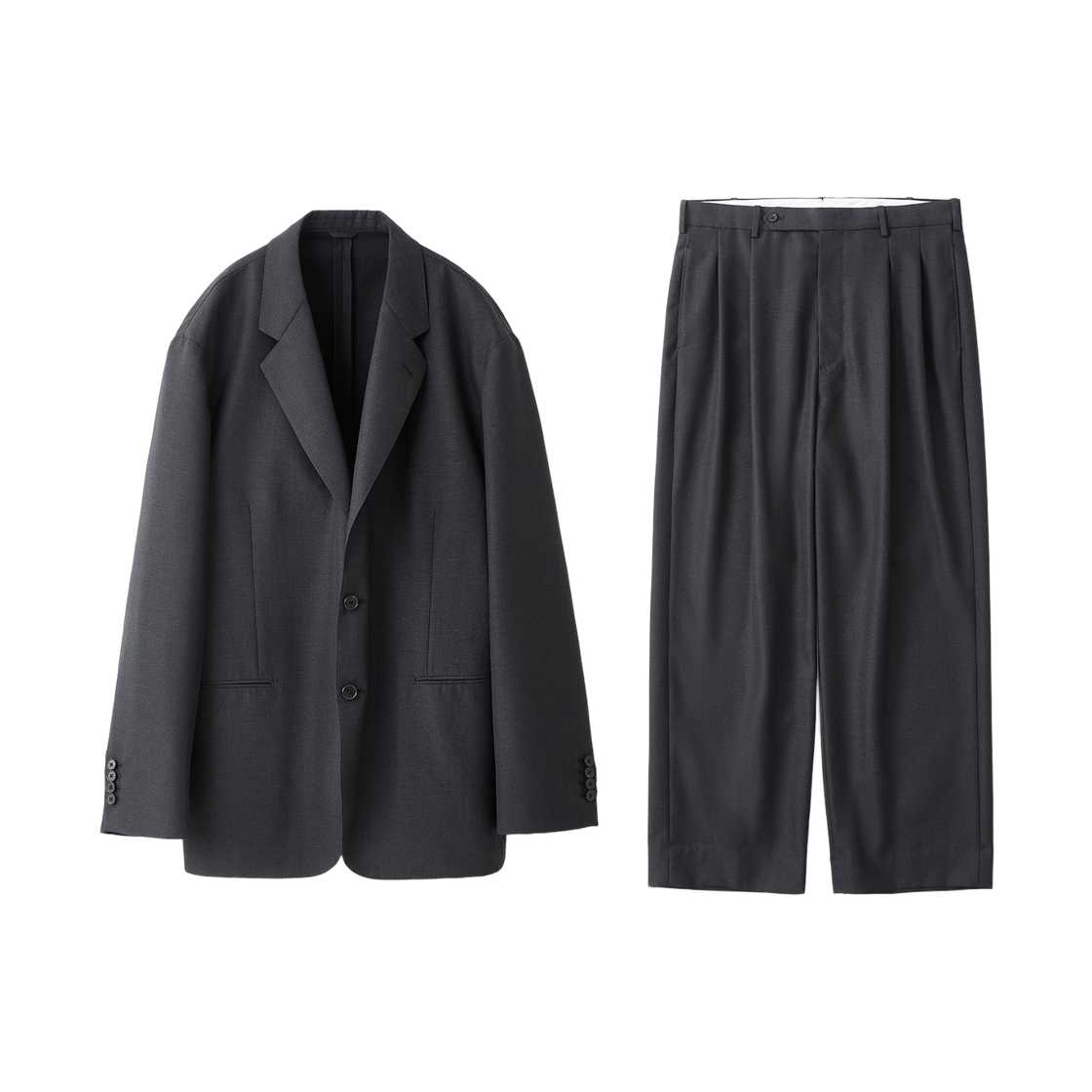 에브리원 x 아프레쎄 울 가바딘 자켓 & 와이드 트라우저 차콜(everyone x A.Presse Wool Gabardine Jacket & Wide Trousers Charcoal)
