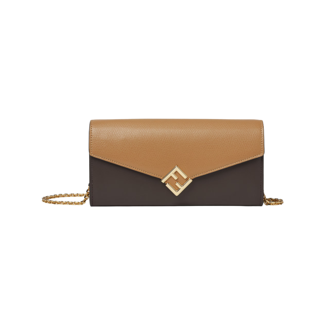 펜디 FF 다이아몬드 체인 레더 장지갑 브라운 베이지(Fendi FF Diamonds Chain Leather Long Wallet Brown Beige)