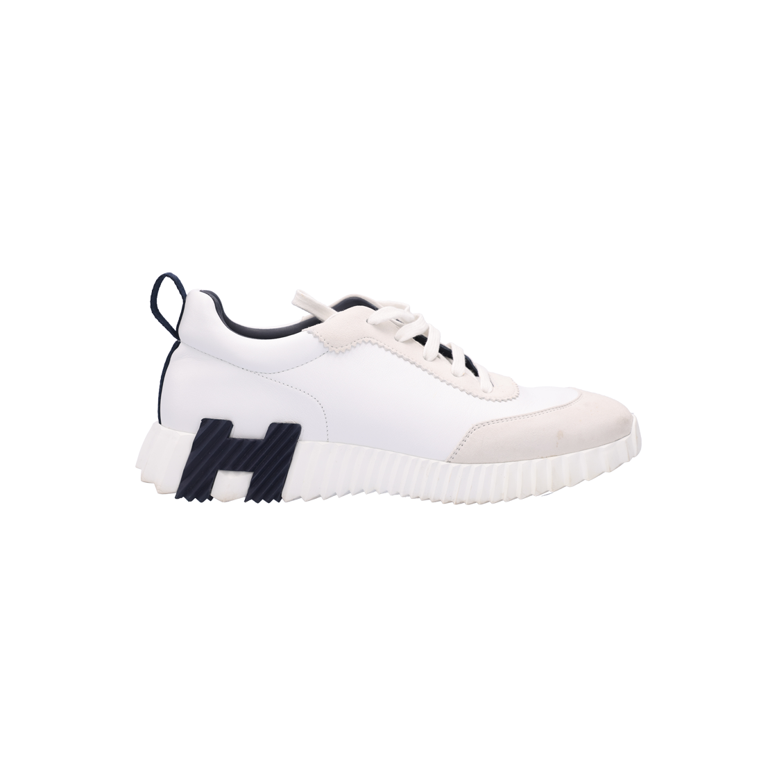 IT26P57QCOCK Hermes H221898ZH Bouncing Sneakers in White and Blue Calfskin Suede and Goatskin, Size 40