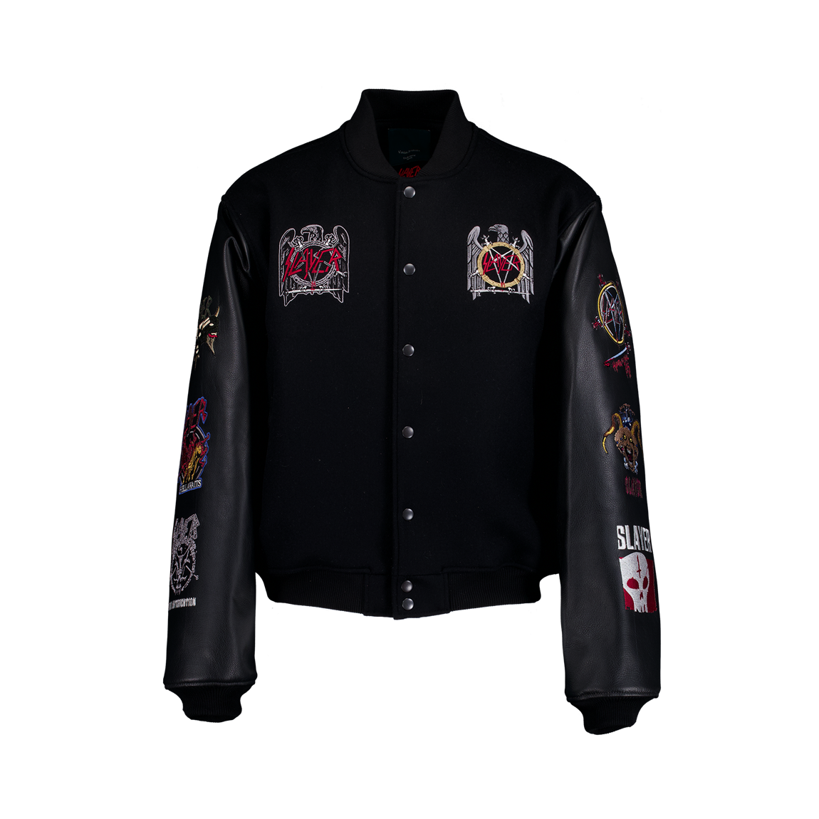 슬레이어 언더마이카 베리어스 로고 엠브로이더드 바시티 재킷 블랙(SLAYER  Undermycar Various Logo Embroidered Varsity Jacket Black)