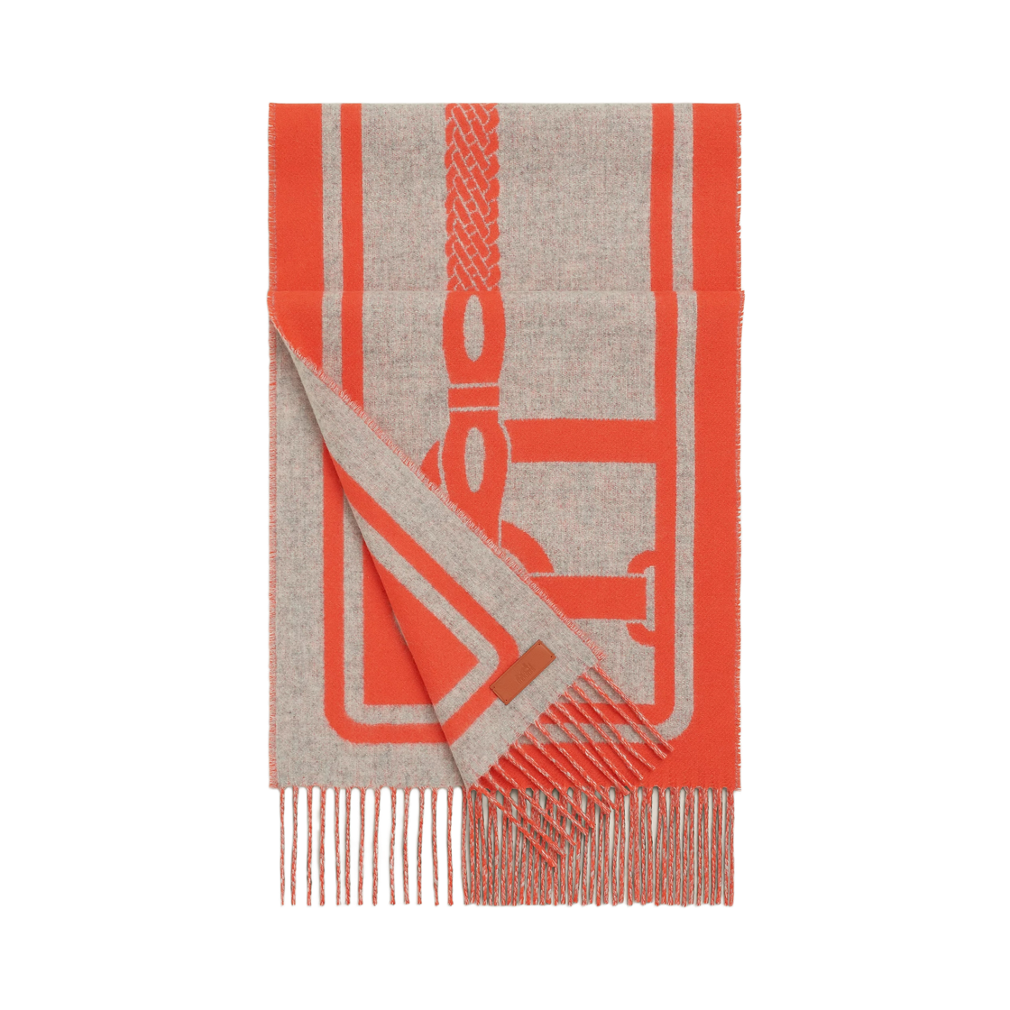 H261635S04 (W) Hermes Petite Casaque Coaching Muffler Sanguine Gris Clair Chine