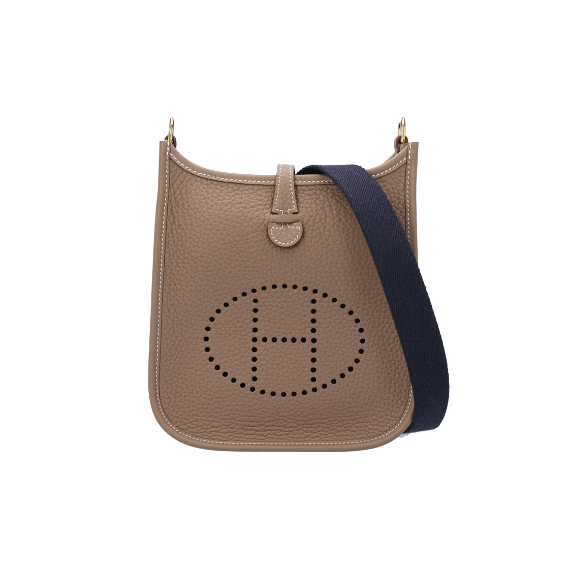 ITMP47SVF6UL Hermes Evelyne 16 Amazon Bag Clemence Etoupe Blue Indigo Gold-Stamped K