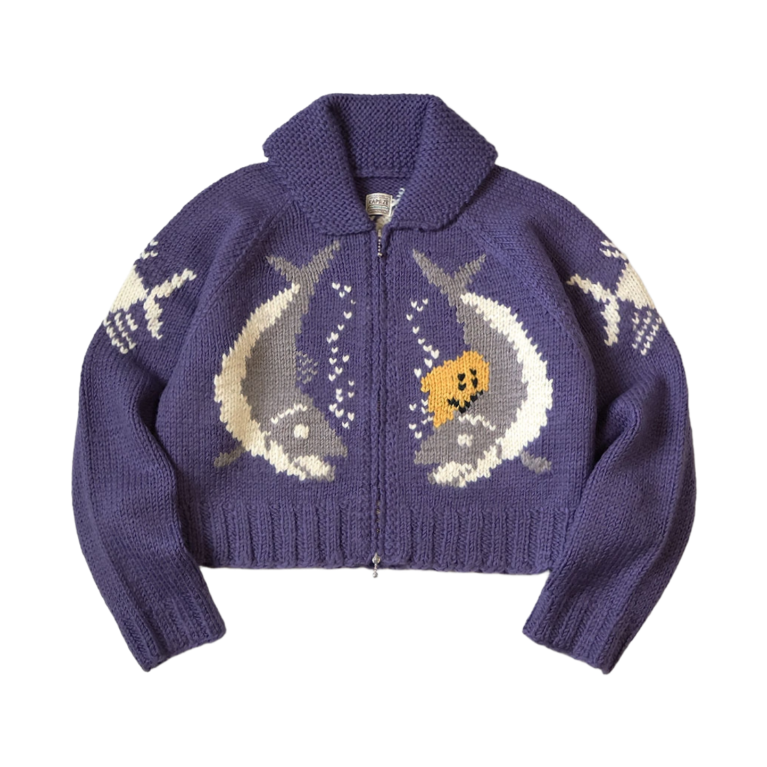 캐피탈 핸드 니티드 패키쉬 트라우트 집 볼레로 퍼플(Kapital Hand Knitted Peckish Trout Zip Bolero Purple) - 1