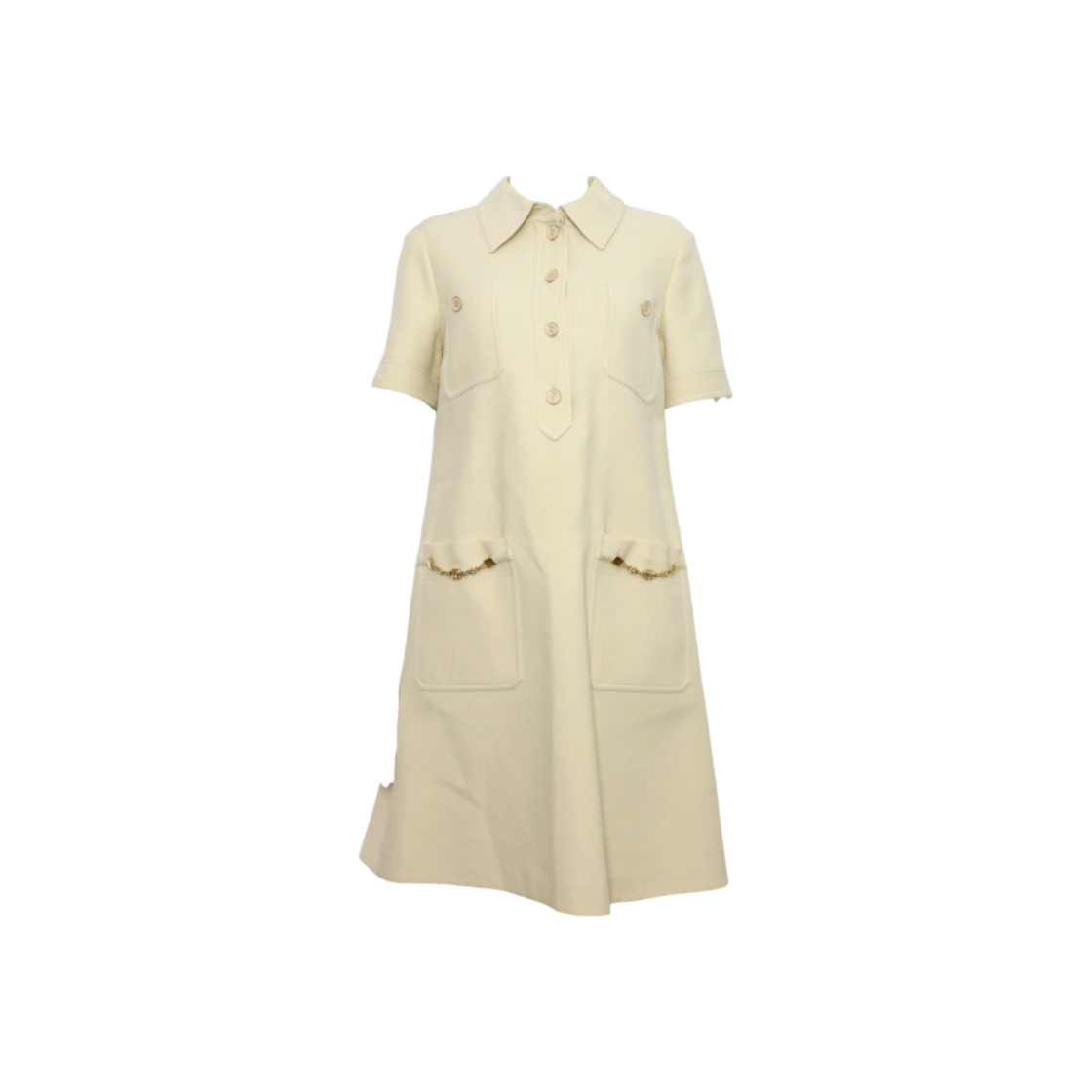 ITPKW2DNKBEQ Gucci Ivory GG Chain Pocket Dress