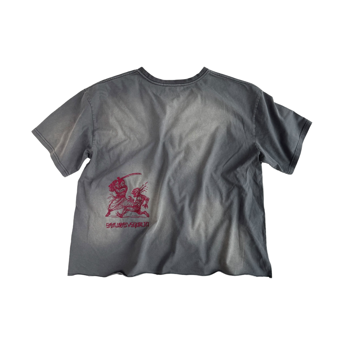 아오이로 사무라이 로우키 크롭 숏슬리브 티셔츠 워시드 그레이(Aoiro Samurai Low-Key Cropped S/S T-Shirt Washed Grey)