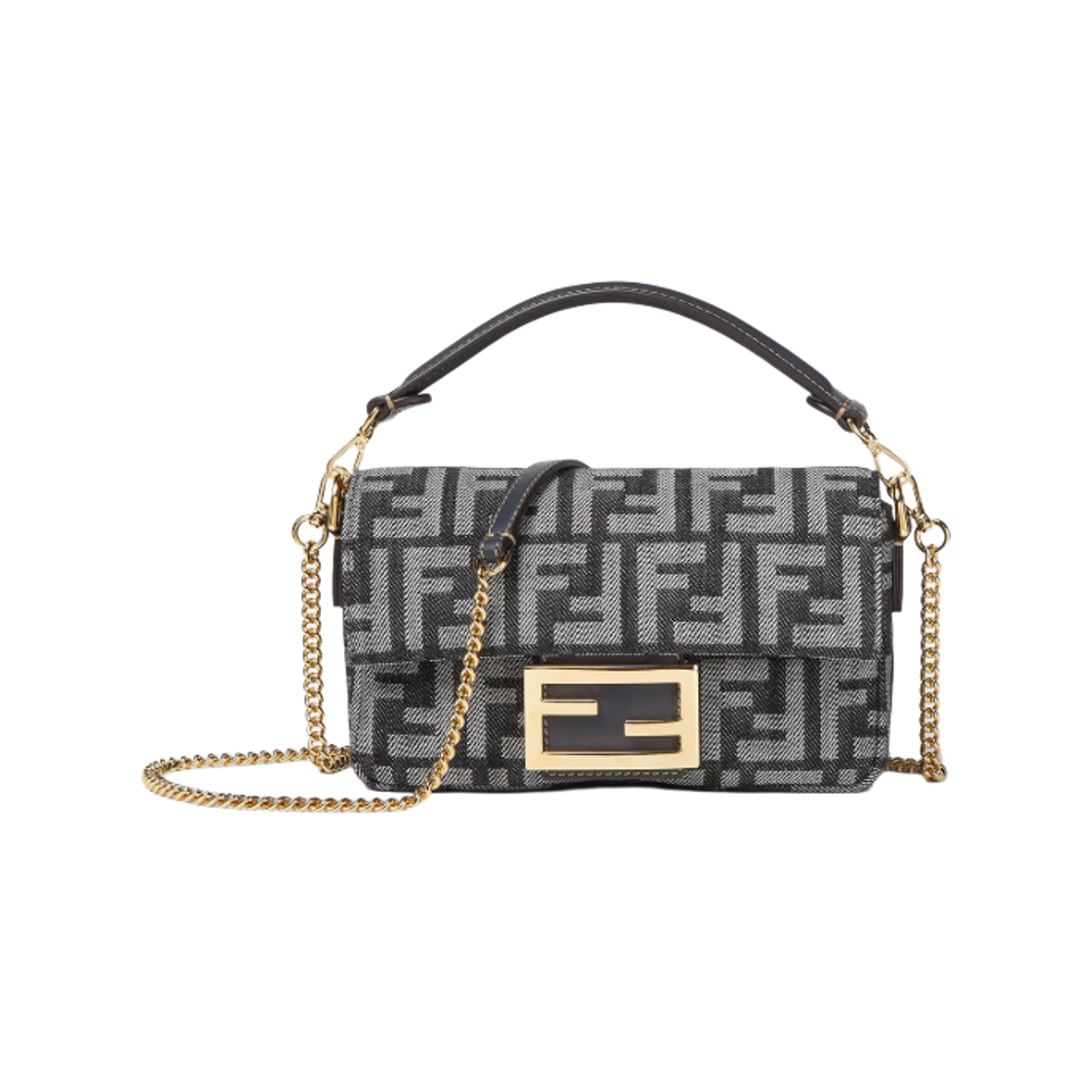 8BS017AUT4F1UJ5 Fendi Baguette Mini FF Jacquard Bag Dark Blue
