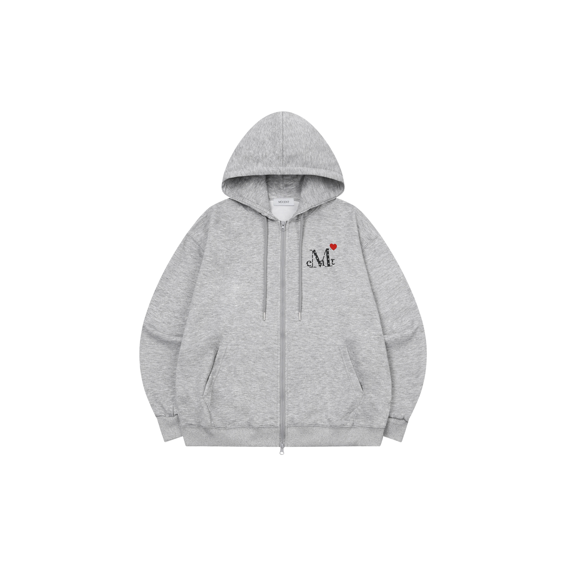 무센트 러브릿츠 미니 하트 로고 후드 집업 남녀공용 (2컬러) 그레이(MUCENT Lovritz Mini Heart Logo Hood Zip-Up Unisex (2color) Gray)