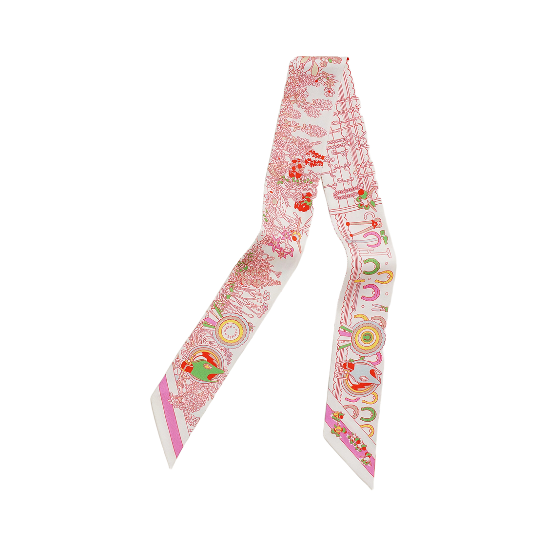 H064207S02 (W) Hermes Pony Pit Stop Twilly Blanc Rose Multicolore