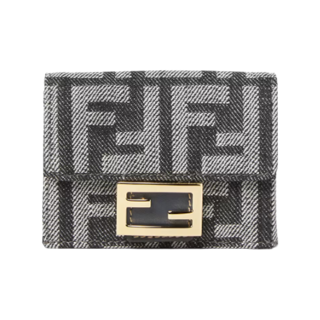 8M0395AUT4F1UJ5 Fendi Baguette Micro FF Jacquard Tri-Fold Wallet Dark Blue