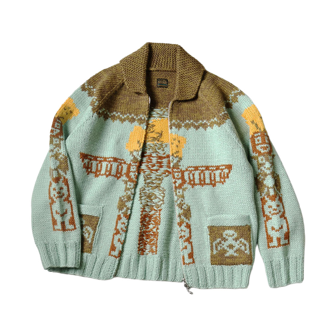 캐피탈 핸드 니티드 페키시 토템 폴 집 가디건 색소폰(Kapital Hand Knitted Peckish Totem Pole Zip Cardigan Saxophone) - 1
