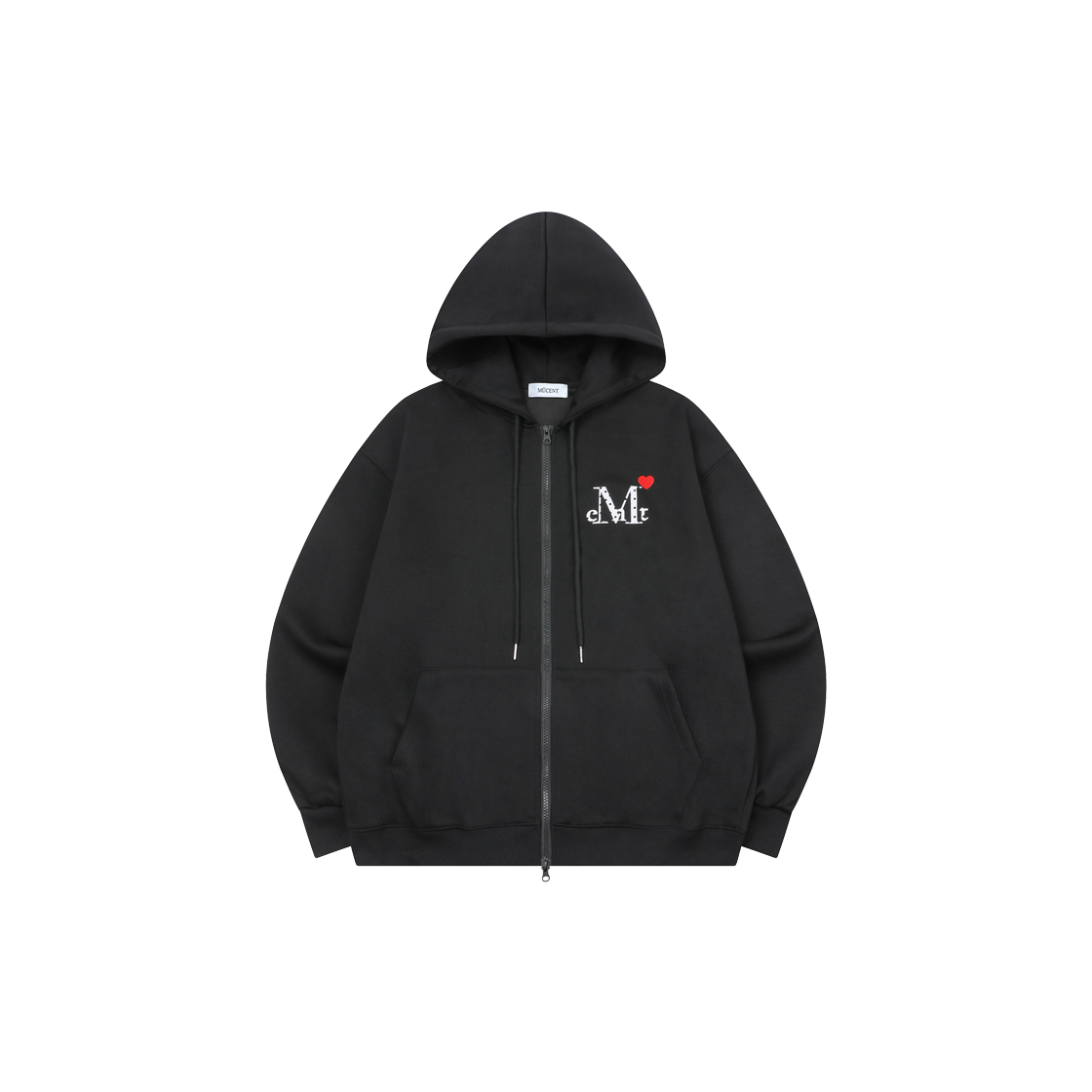 무센트 러브릿츠 미니 하트 로고 후드 집업 남녀공용 (2컬러) 블랙(MUCENT Lovritz Mini Heart Logo Hood Zip-Up Unisex (2color) Black)
