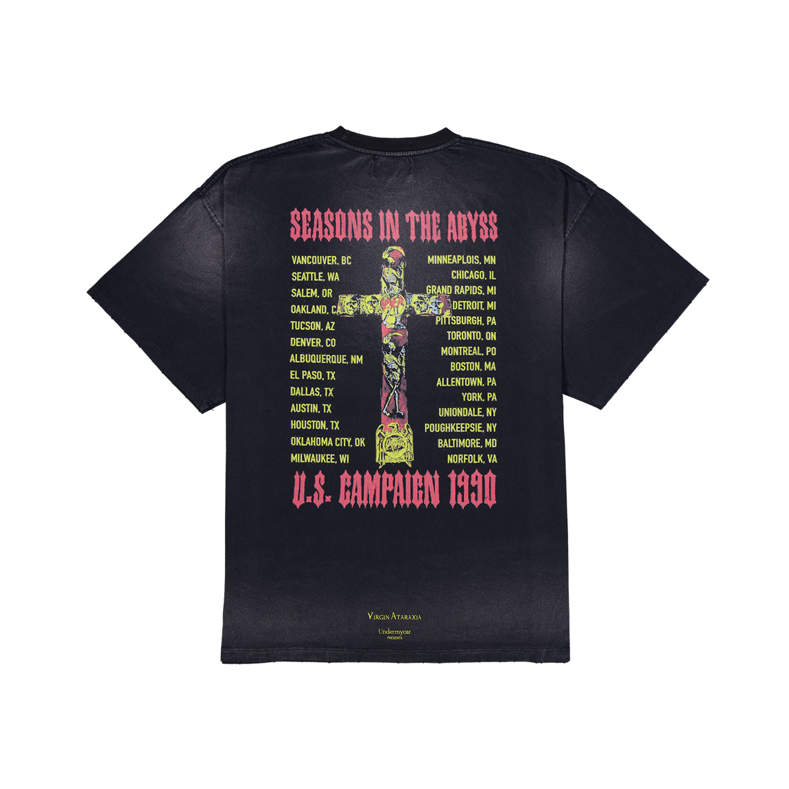 슬레이어 언더마이카 시즌즈 인 디 어비스 빈티지 워시드 티셔츠 블랙(SLAYER Undermycar Seasons In The Abyss Vintage Washed T-Shirts Black)