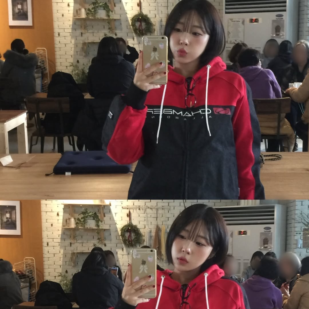 SPORT CHAMBER SC Core Denim Hood Zip Up Red 착용 스타일 - 6
