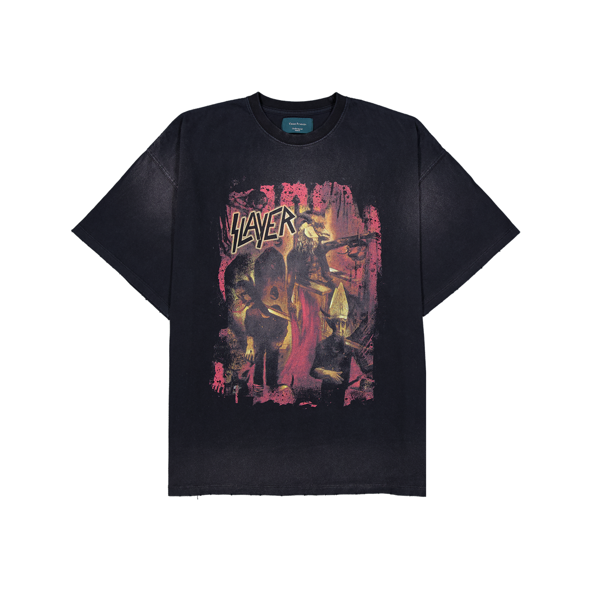 슬레이어 언더마이카 레인 인 블러드 빈티지 워시드 티셔츠 블랙(SLAYER Undermycar Reign In Blood Vintage Washed T-Shirts Black)