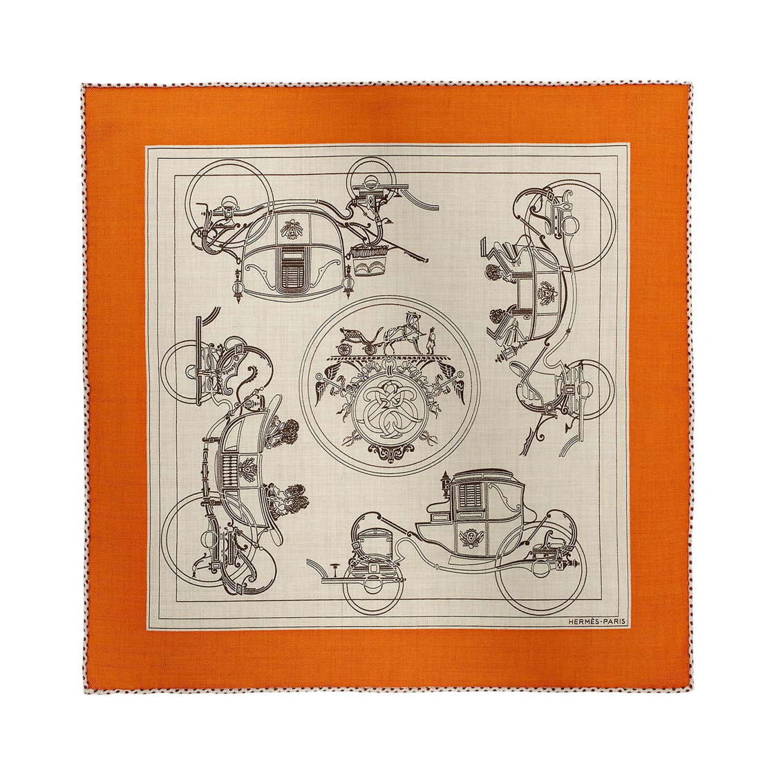 에르메스 엑스-리브리 스카프 45 오랑쥬 나뛰렐 브룬(Hermes Ex-Libris Scarf 45 Orange Naturel Brun) - 1