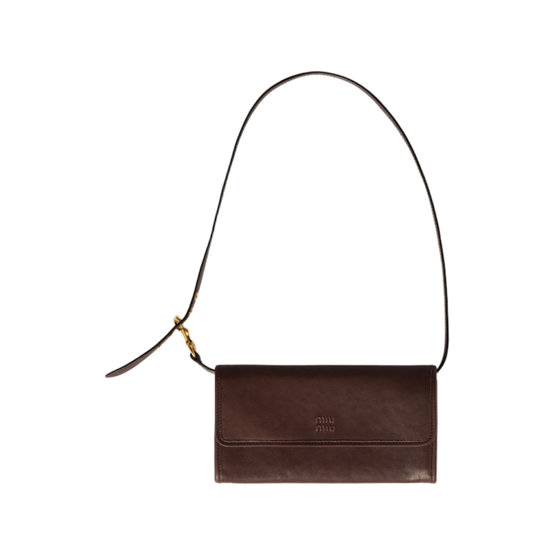 5MT025-2IDX-F0NBL Miu Miu Nappa Leather Wallet with Shoulder Strap Briarwood