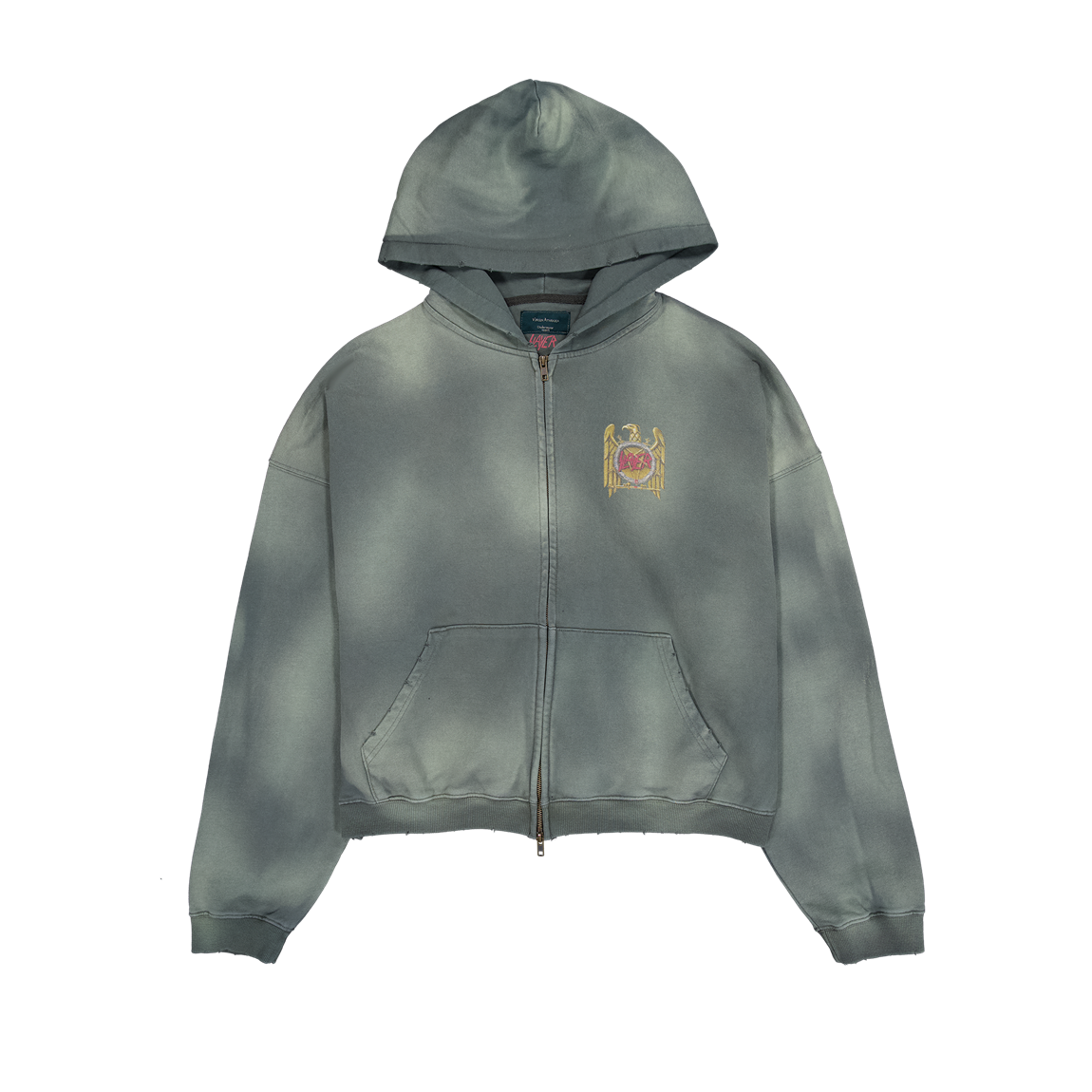 슬레이어 언더마이카 골드 이글 빈티지 워시드 후드 집업 카키(SLAYER Undermycar Gold Eagle Vintage Washed Zipped Hoodie Khaki) - 2