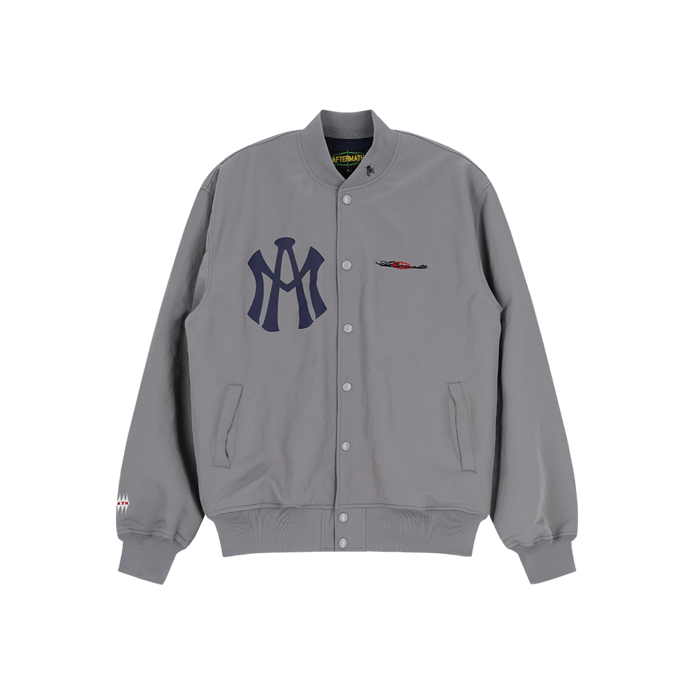애프터매스 에이티엠 로고 바시티 자켓 그레이(Aftermath Atm Logo Varsity Jacket Grey)