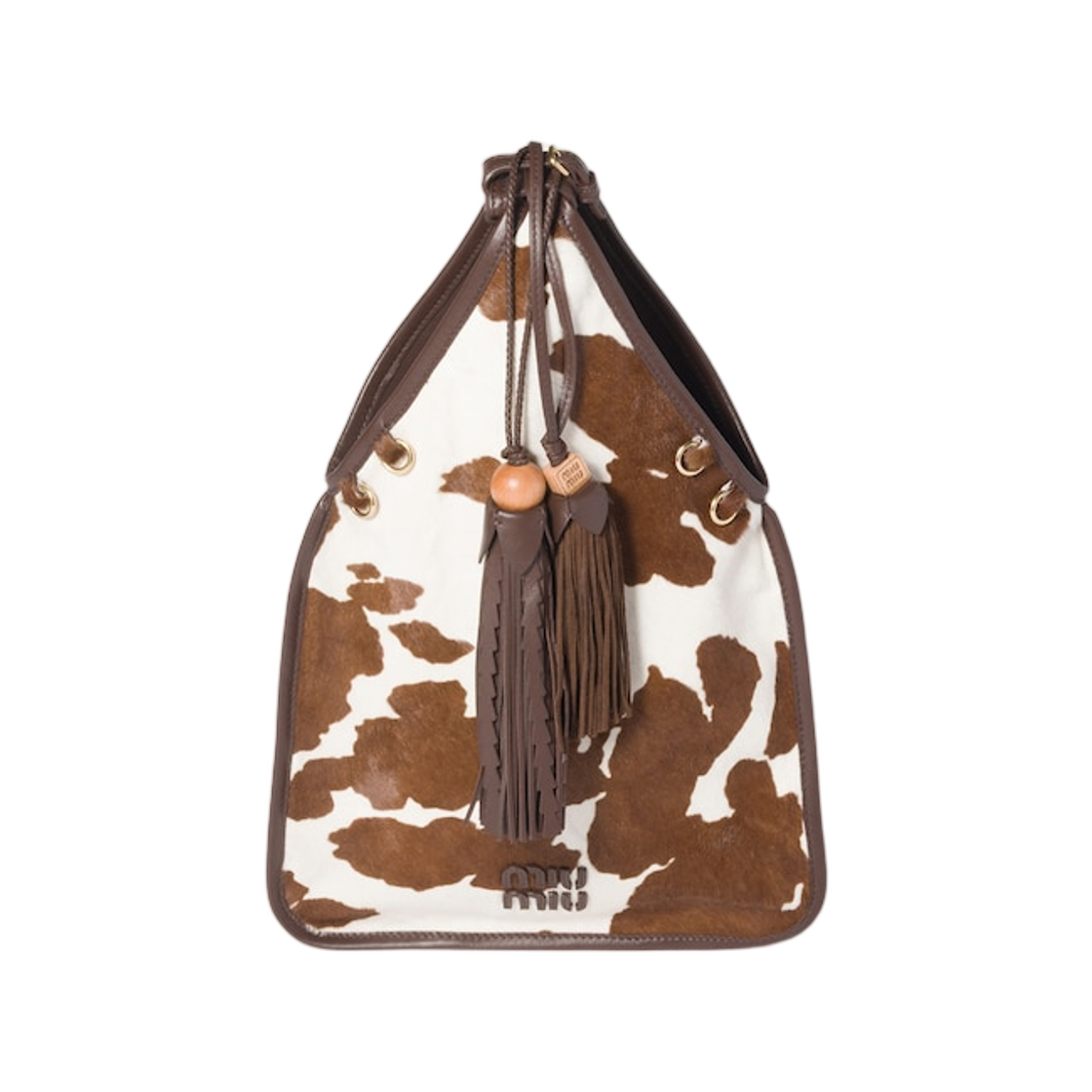 미우 미우 프린티드 레더 핸드백 화이트 번트 시에나(Miu Miu Printed Leather Handbag White Burnt Sienna) - 1