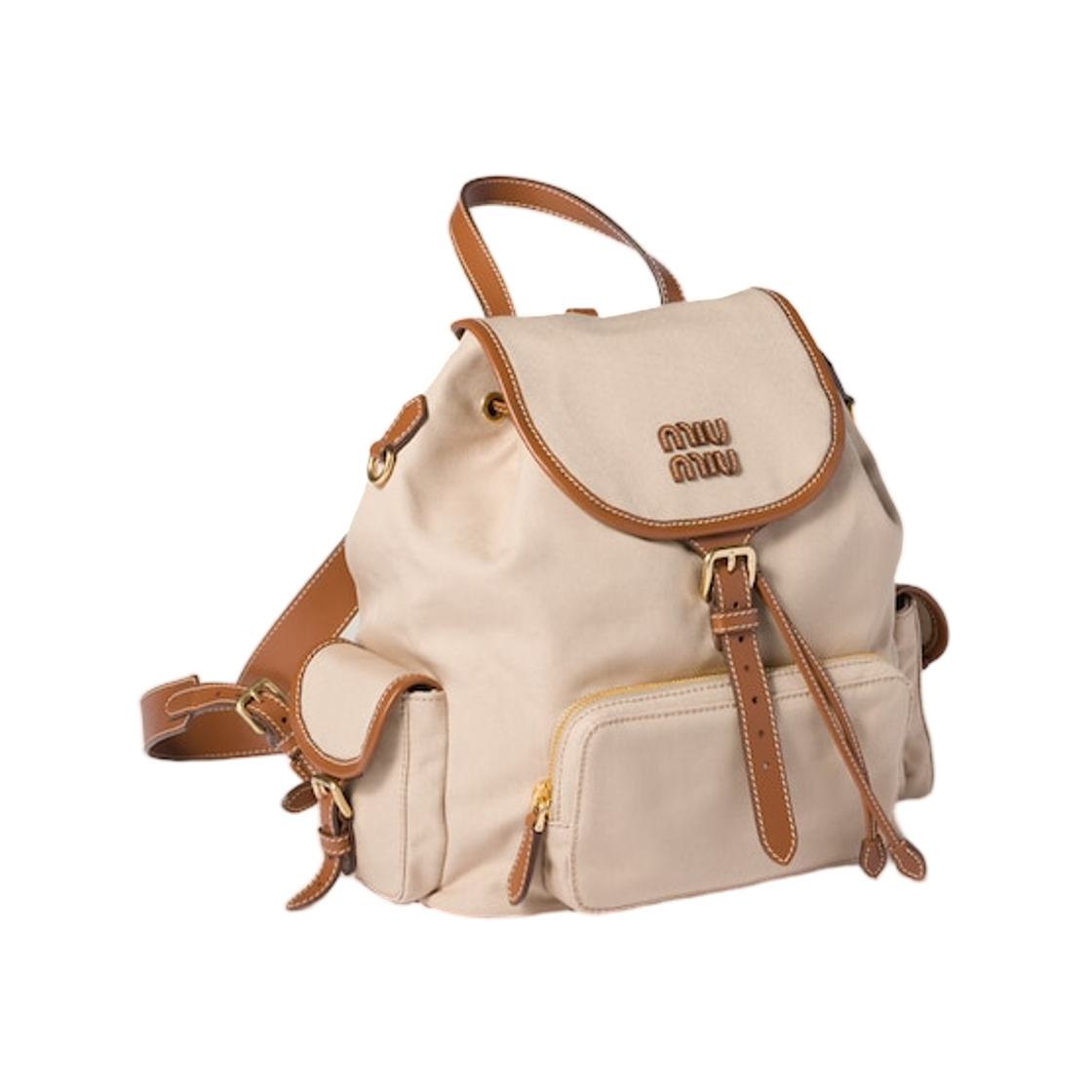 미우 미우 캔버스 앤 레더 백팩 코드 베이지 브랜디(Miu Miu Canvas and Leather Backpack Cord Beige Brandy) - 2