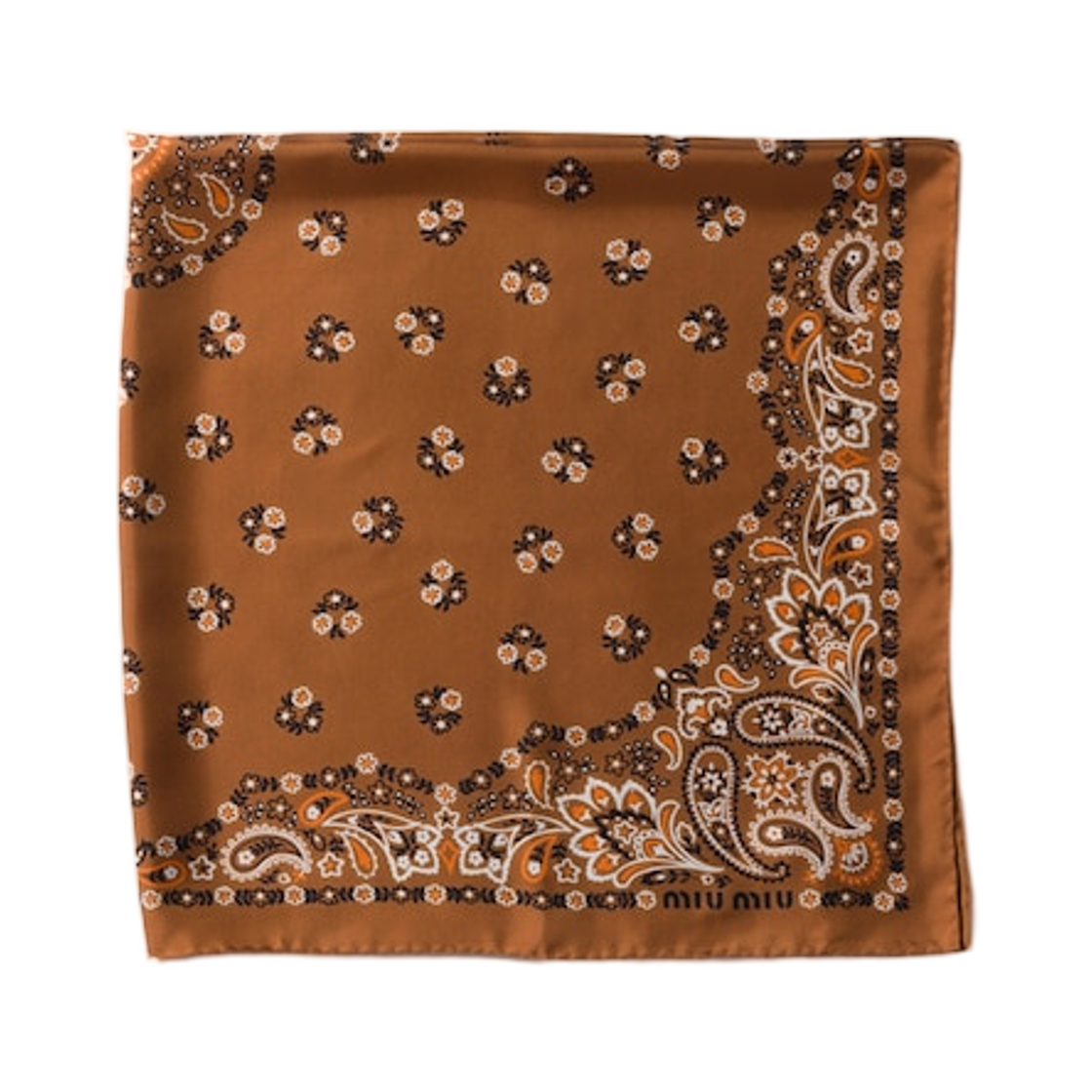 미우 미우 프린티드 실크 스카프 꼬냑(Miu Miu Printed Silk Scarf Cognac) - 1