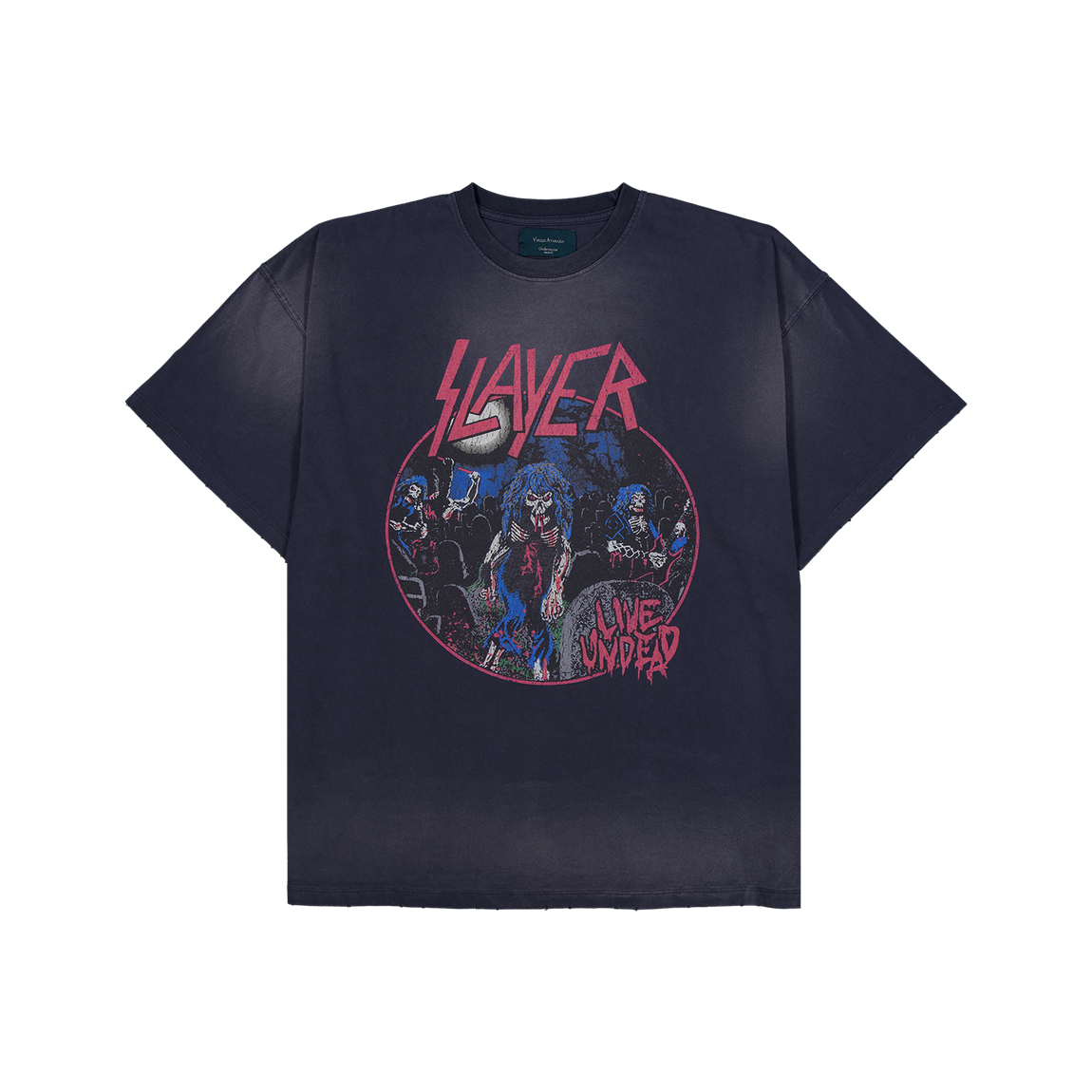 슬레이어 언더마이카 라이브 언데드 빈티지 워시드 티셔츠 네이비(SLAYER Undermycar Live Undead Vintage Washed T-Shirts Navy)