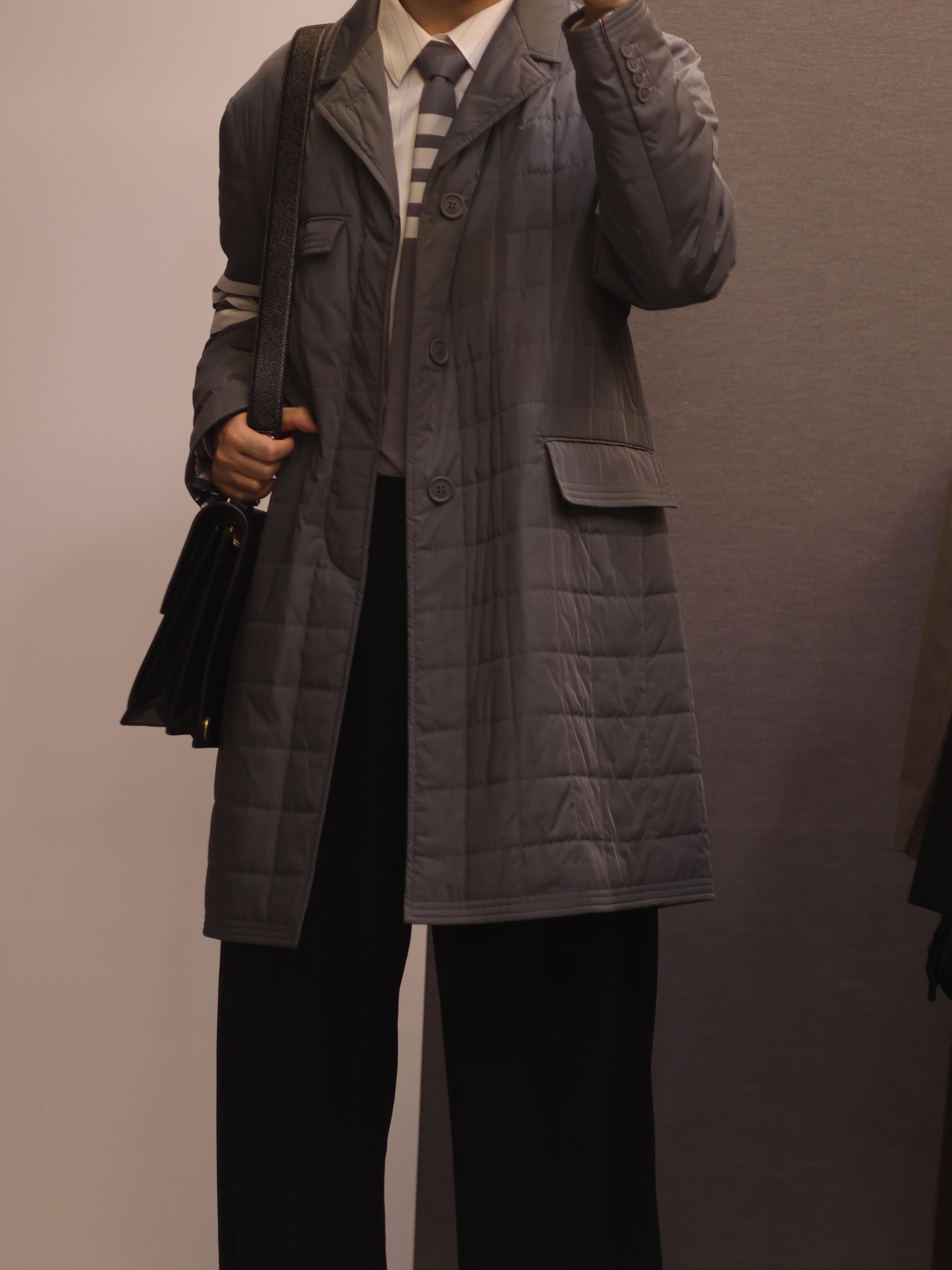 C.P. Company Korea Exclusive D.D. Shell Hooded Down Jacket Lunar Rock - 25FW, Wooyoungmi Wool Wide Folding Pants Black - 25SS 착용 스타일 - 3