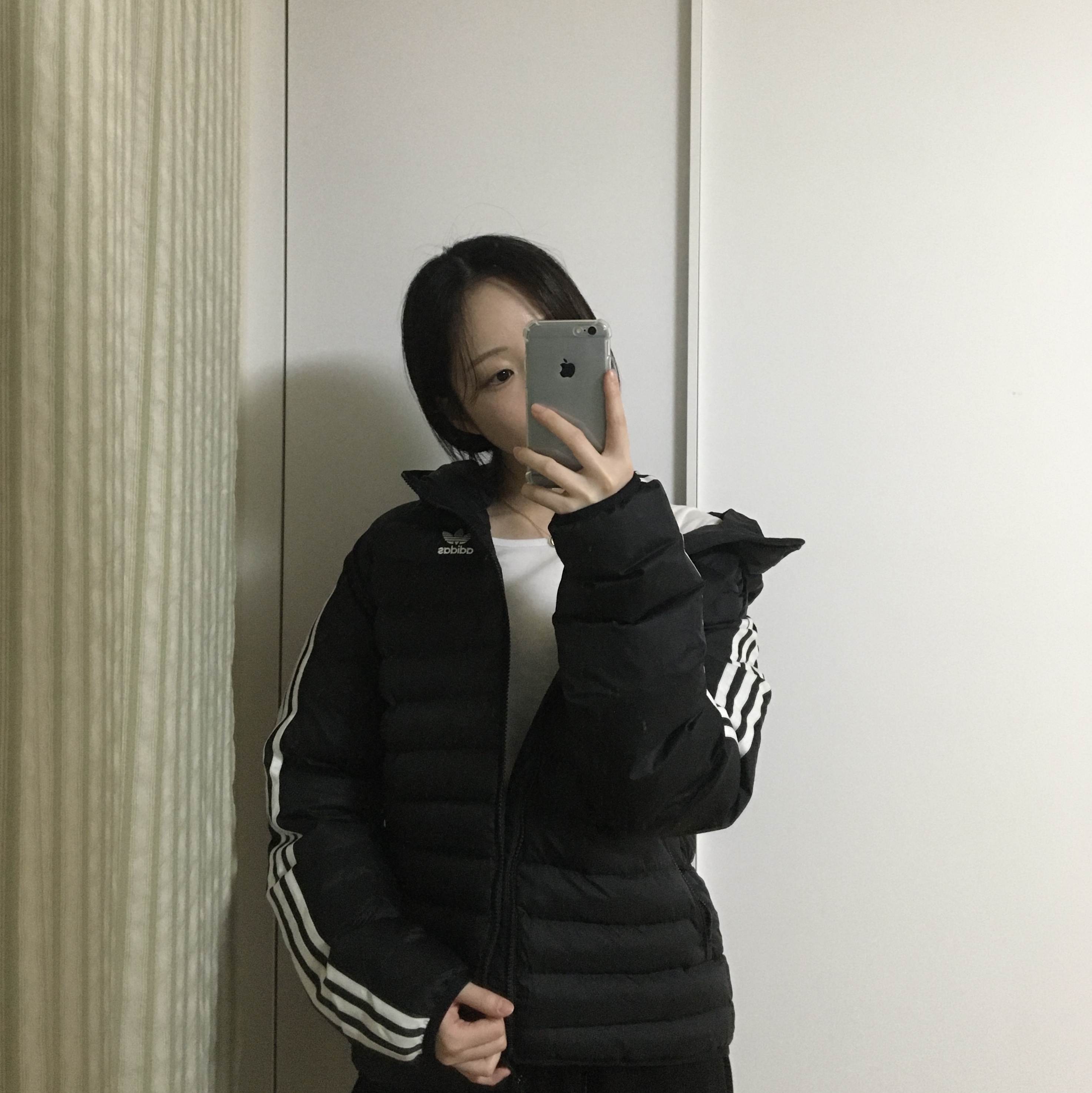 Adidas Originals Synthetic Hooded Jacket Black White - KR Sizing 착용 스타일 - 1