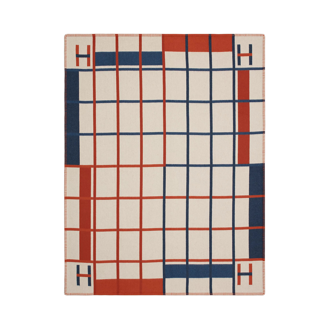 H103982M02 Hermes Avalon Clairiere Square Blanket Woven Merinos Wool & Marine