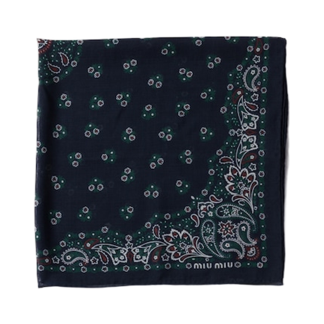 5FF001-2ID9-F0008 Miu Miu Printed Wool and Cashmere Scarf Navy