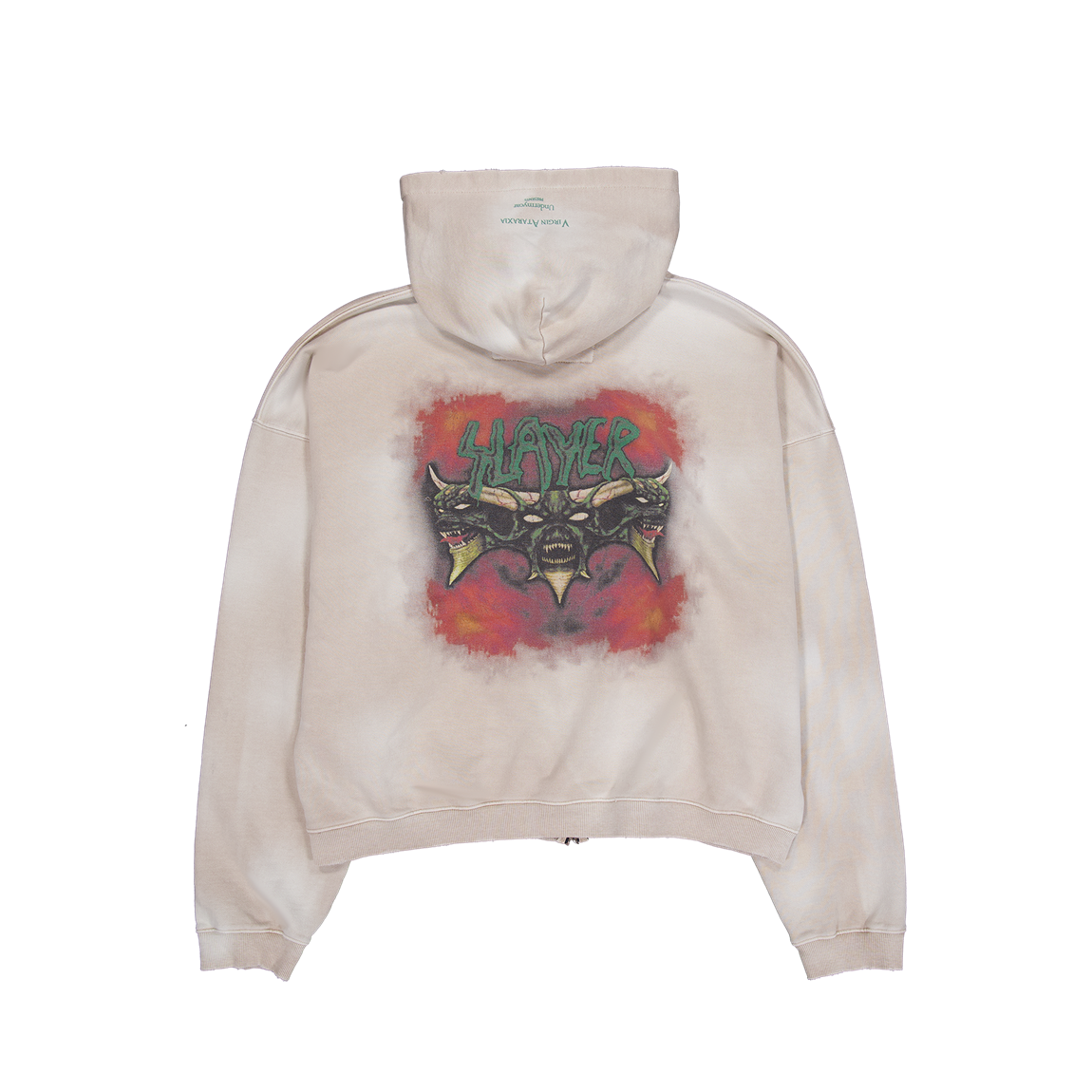 슬레이어 언더마이카 데몬 헤즈 인 플레임즈 빈티지 워시드 후드 집업 탄(SLAYER Undermycar Demon Heads In Flames Vintage Washed Zipped Hoodie Tan)