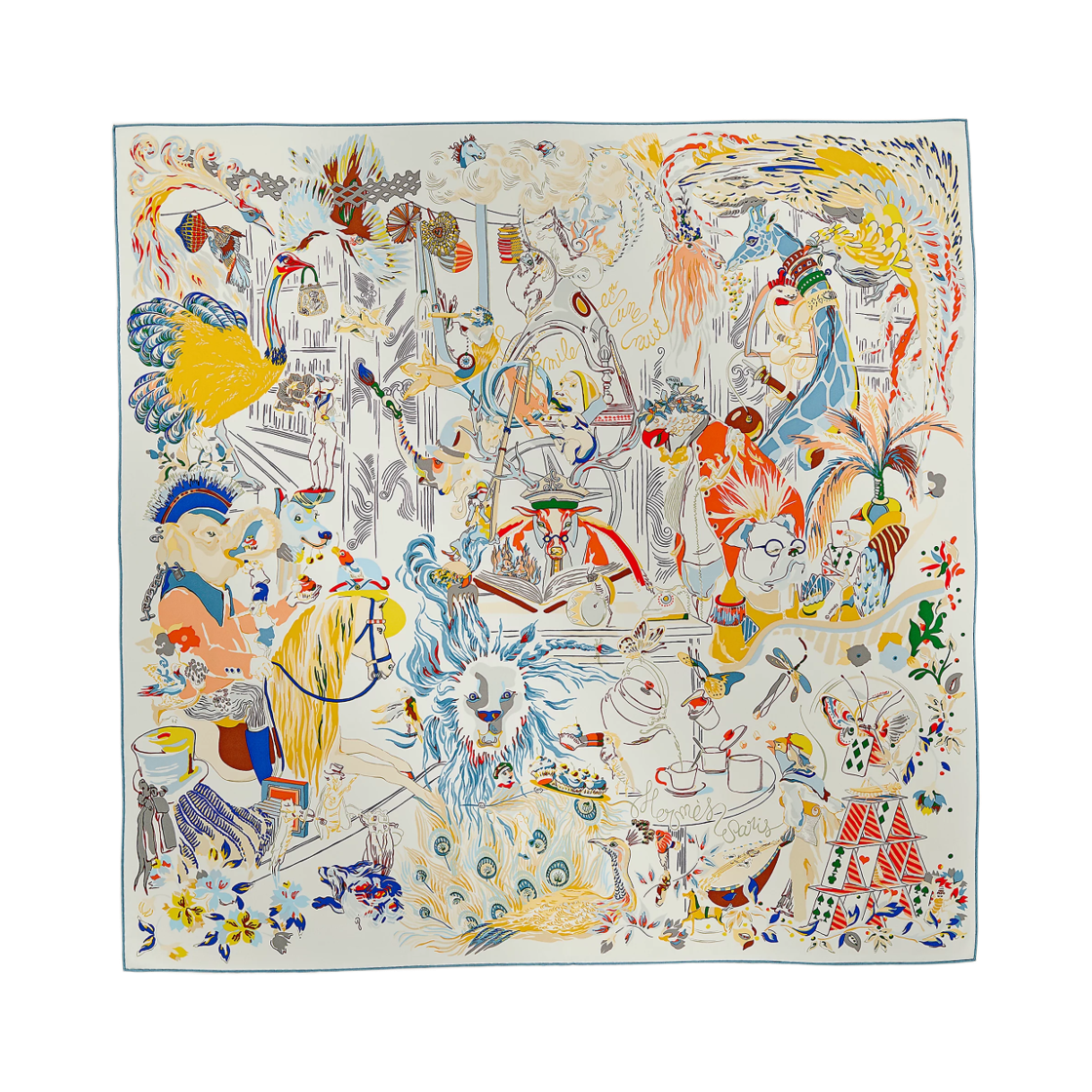 (W) 에르메스 에밀리 에 우네 뉘 스카프 90 블랑 블루 진((W) Hermes Emile Et Une Nuit Scarf 90 Blanc Bleu Jean) - 1