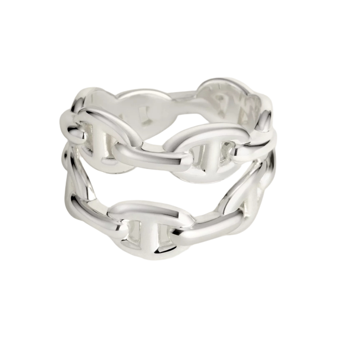 에르메스 샹달 엔체이니 링 더블 로우 스털링 실버(Hermes Chaine D'Ancre Enchainee Ring Double Row Sterling Silver) - 1
