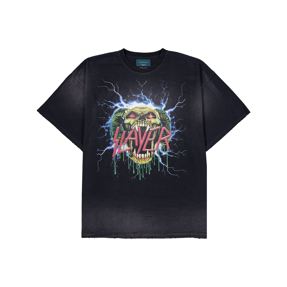 슬레이어 언더마이카 일렉트릭 데몬 빈티지 워시드 티셔츠 블랙(SLAYER Undermycar Electric Demon Vintage Washed T-Shirts Black)