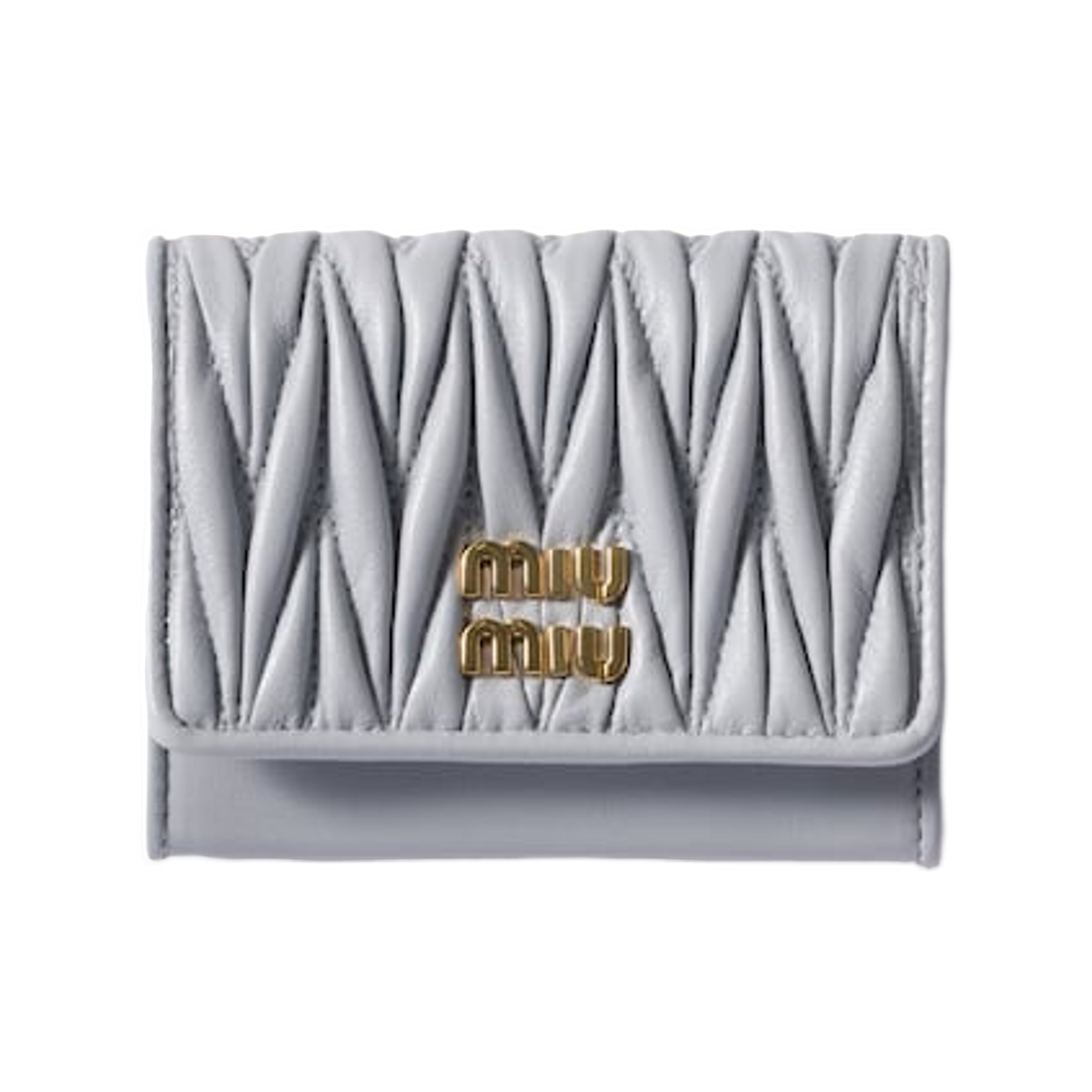 5MC104-AFPP-F0164 Miu Miu Matelasse Nappa Leather Card Holder Pearl Gray