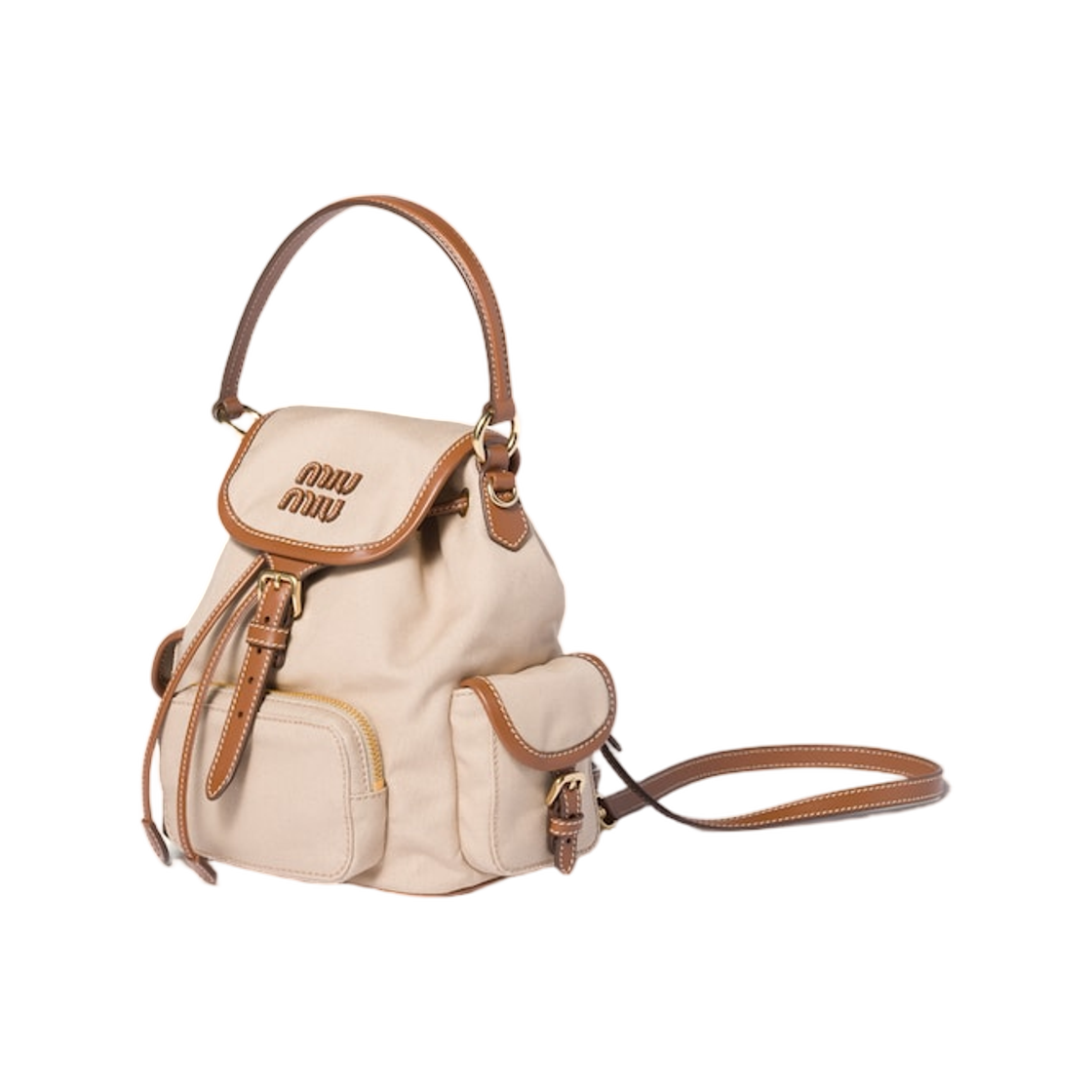 미우 미우 캔버스 앤 레더 백팩 코드 베이지 브랜디(Miu Miu Canvas and Leather Backpack Cord Beige Brandy) - 3